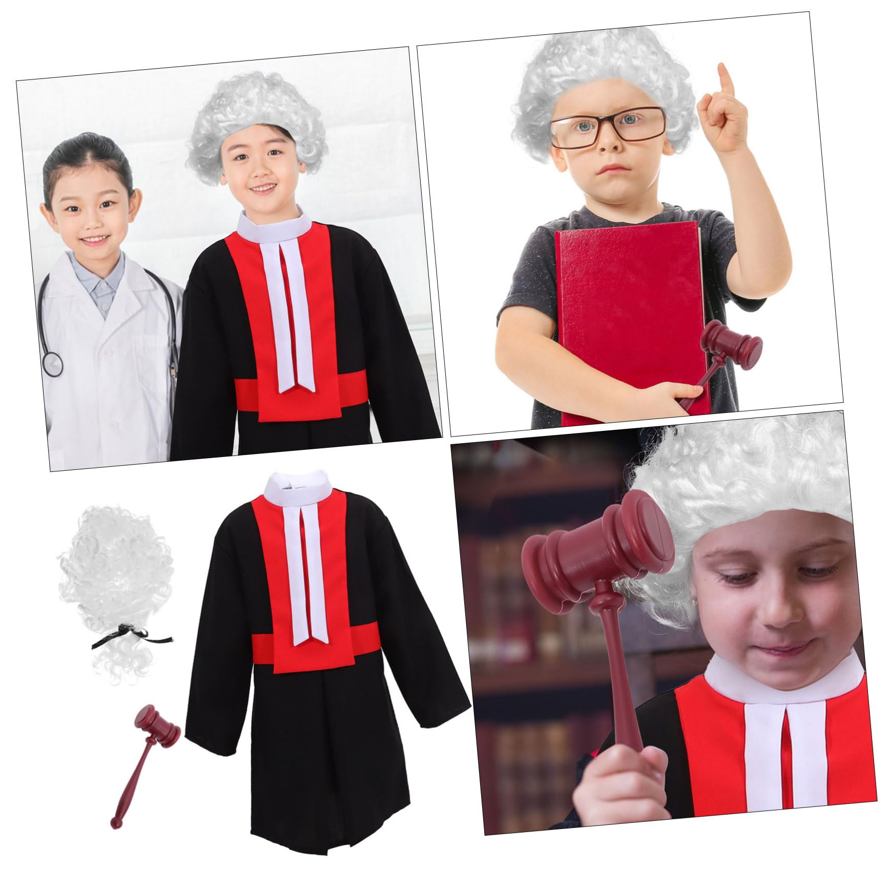 Holibanna Disfraz Infantil de Juez Unisex con Peluca y Martillo para Rol y Fiesta Talla para Accesorios de Cosplay para Desarrollo y Diversión