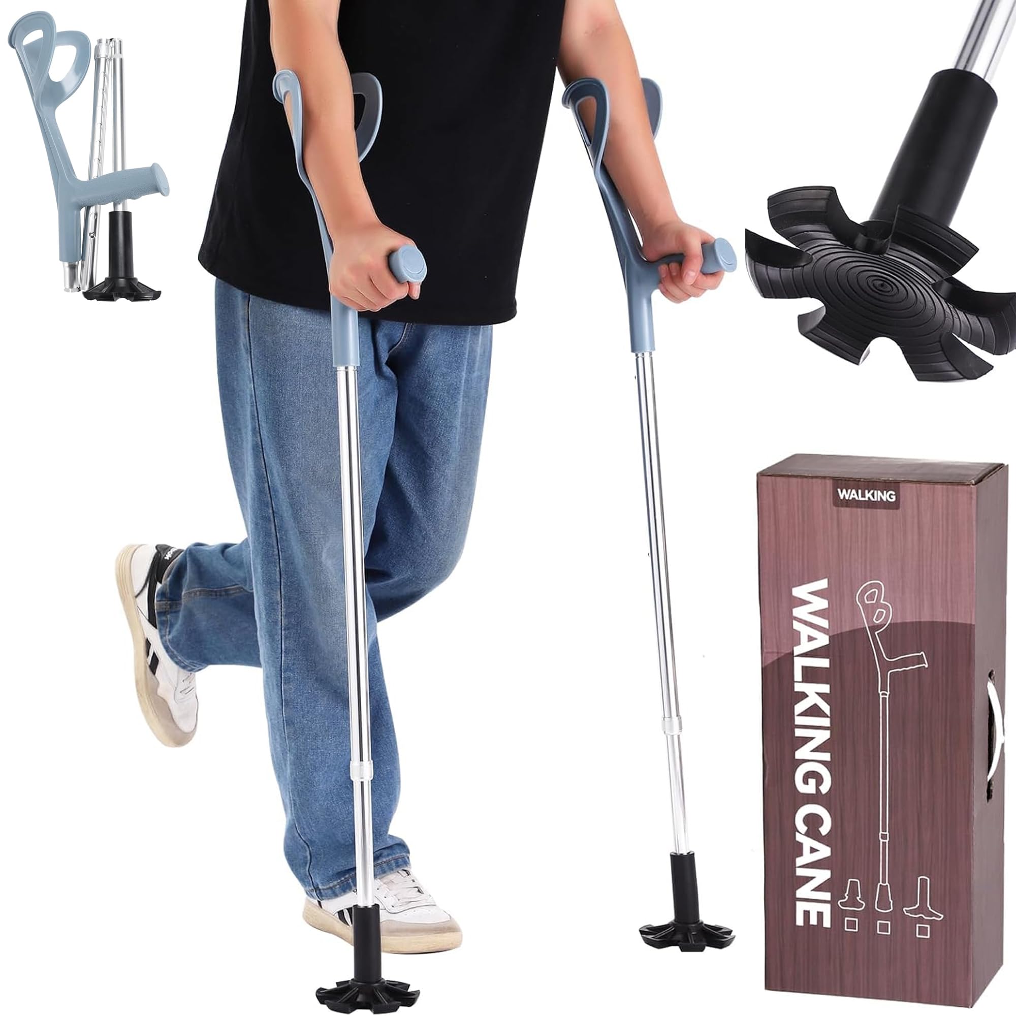 2 Pcs Forearm Crutches for Adults Foldable Knee Patients Mobility aids for Childre and Seniors for with Leg Injury Adjustable Travel Lightweight Walking Stick