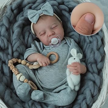 SCOM Realistic Reborn Baby Dolls - 18 Inch Real Life Baby Girl with Accessories, Silicone Handmade Doll with Weighted Body, Lifelike Newborn Sleeping Baby with Full Vinyl for Kids Age 3 4 5 6+ Gift