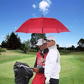 MRTLLOA Extra Large Burgundy Golf Umbrella, 54/62/68/72 Inch Automatic Open, Oversize Double Canopy Vented Windproof Waterproof Sports Umbrellas for Rain(72 Inch Burgundy)