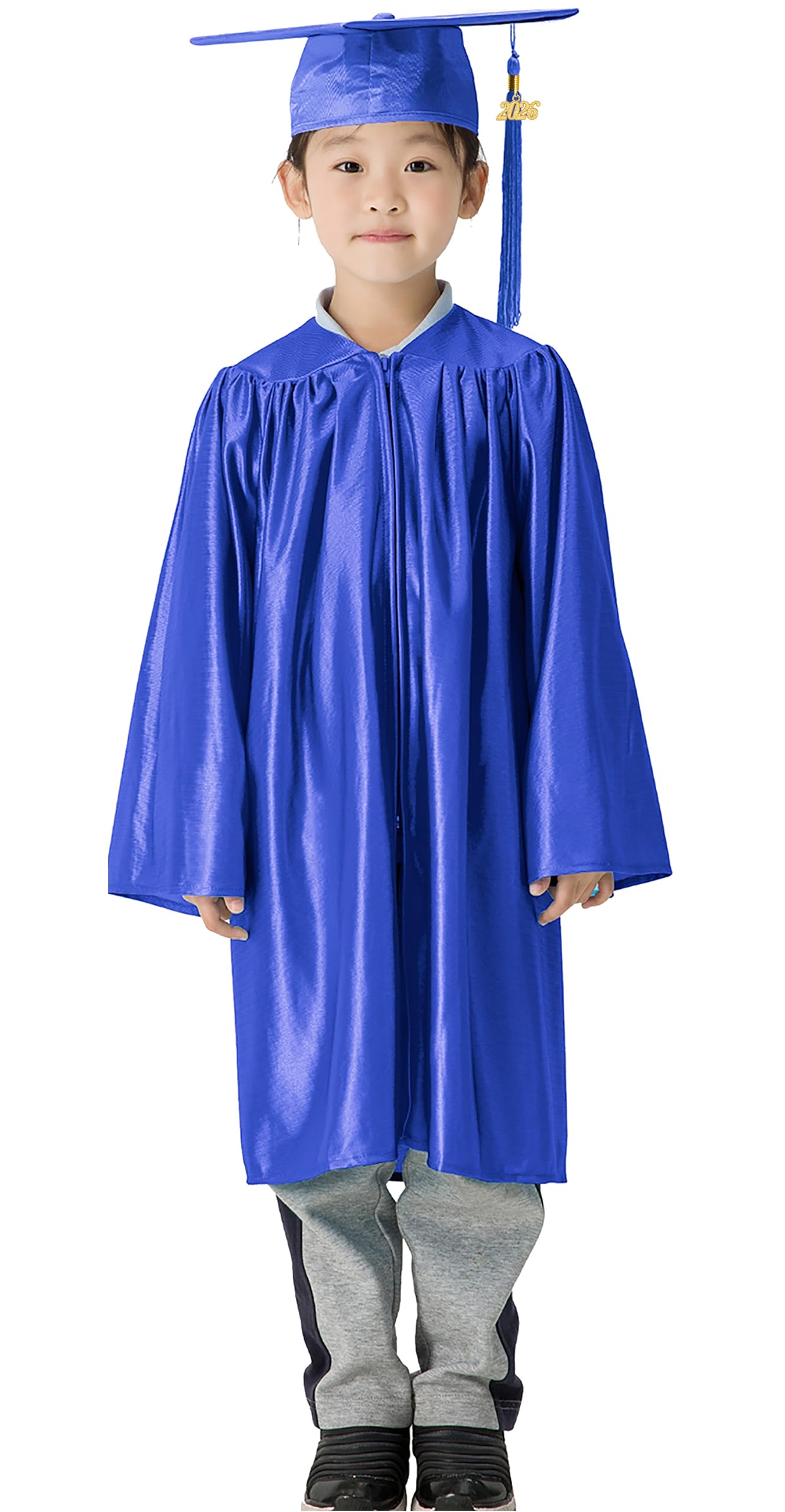 GraduationMall Dziecięcy Talar z Kapeluszem Absolwentów i Frędzlami 2023 do Przedszkola, na Zakończenie Szkoły Królewski Niebieski 30(115-122cm)