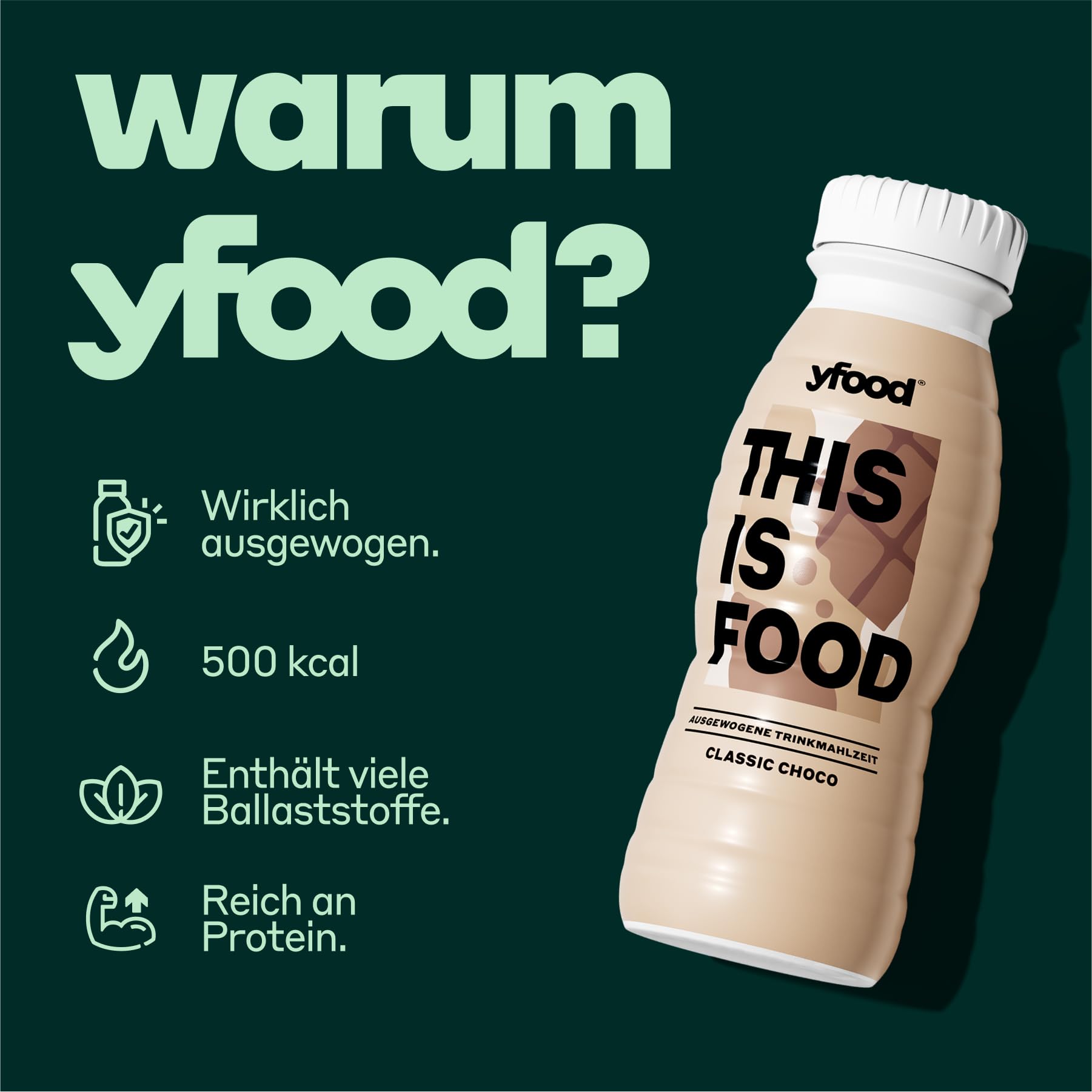 yfood Trinkmahlzeit Classic Choco - 16 x 330 ml für unterwegs & stressige Tage - vollwertig & ready-to-drink mit 22 g Protein, Vitaminen und Mineralstoffen - inkl. 4,00 € Pfand