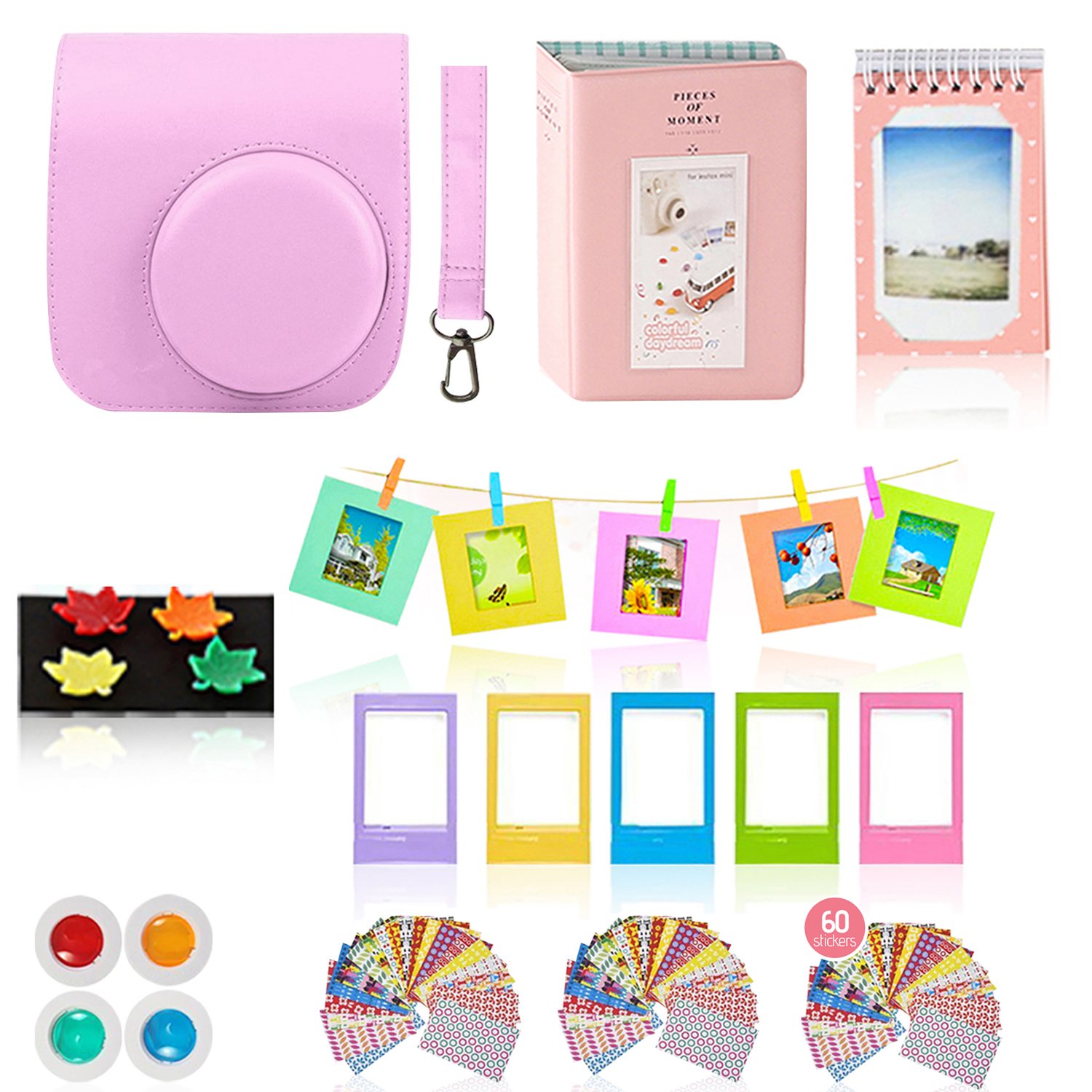Fujifilm Instax Mini 26 Camera Accessories Bundle, 10 Piece Kit Includes: Mini 26 Case + Strap, 2 Photo Albums, 4 Color Lenses, Hanging + Photo Frames, Fridge Photo Magnets, 60 Stickers + Gift Set