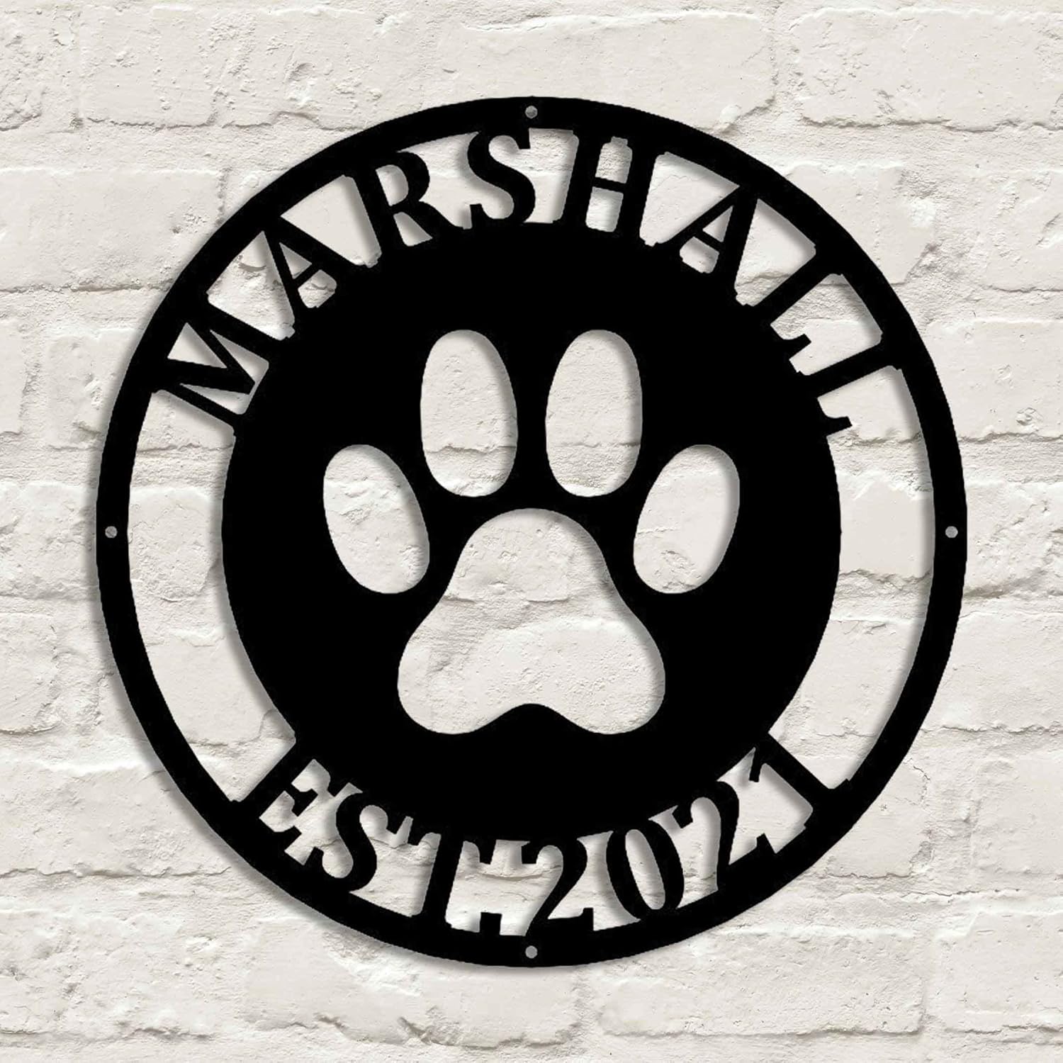 Personalised Dog Paw Print Metal Sign Dog Pet Name Sculpture Doghouse