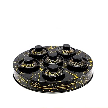 Melamine Exquisite Candy Box with Lid Round Serving Tray 6 Pieces Candies Boxes in Marble Design Texture Multipurpose Tableware Kitchen Home Decor Divided Serving Dishes for Dry Fruits Chips Snacks