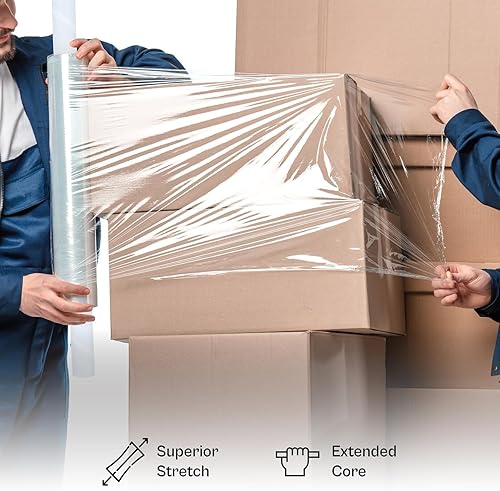 Vista 112 de PSBM - Rollo de película elástica roja con asas de núcleo extendido, 1 paquete, 20 pulgadas x 1000 pies, calibre 80, rollos de película elástica a