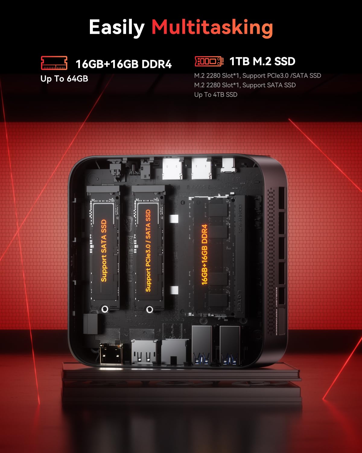 NiPoGi Mini PC E3B con Ryzen 5 7430U (hasta 4,3 GHz), 32GB (2x16GB