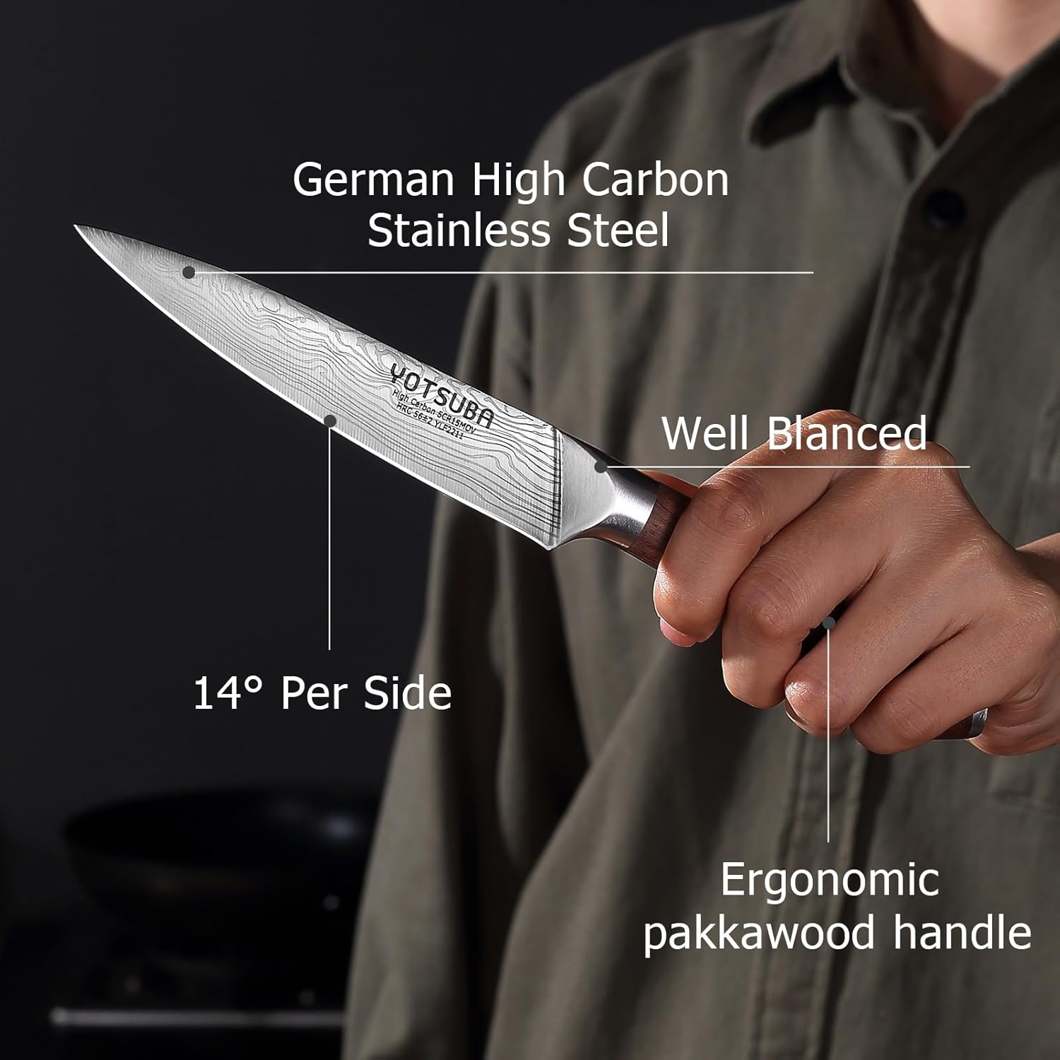 YOTSUBA Utility Knife,5 Inch Petty Kitchen Knife, Forged High Carbon German Steel chef knives, Paring knives, Full Tang & Razor Sharp Ergonomic Handle Design - Image 4