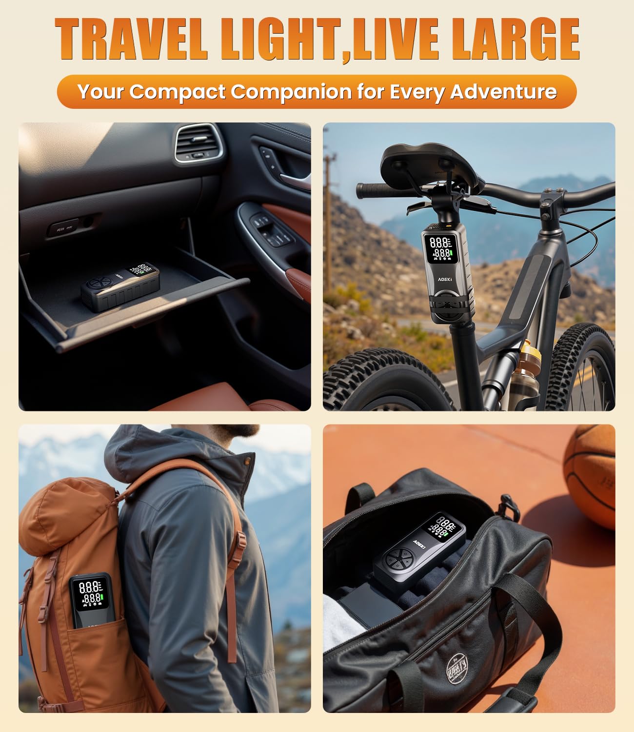 Tire Inflator Portable Air Compressor 150PSI Rechargeable Air Pump with Digital Pressure Gauge LED Light and Auto Shut-Off — view 8