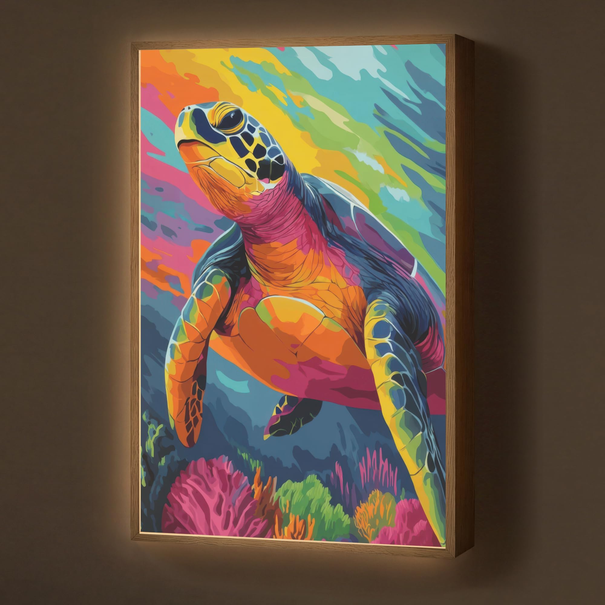 Moderne LED Wandleuchte Innen 60x90 cm Aufladbar Wandbeleuchtung Schlafzimmer Nachtlampe Flach Fernbedienung Warmes Still Licht Dimmbare Lampe Koralle - Schildkröte - Abstrakt - Wasser