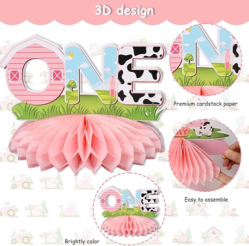 Miniatura 6 de Centros de mesa de panal de abeja de animales de granja, decoraciones de primer cumpleaños de animales de granja, 8 recortes de animales para baby