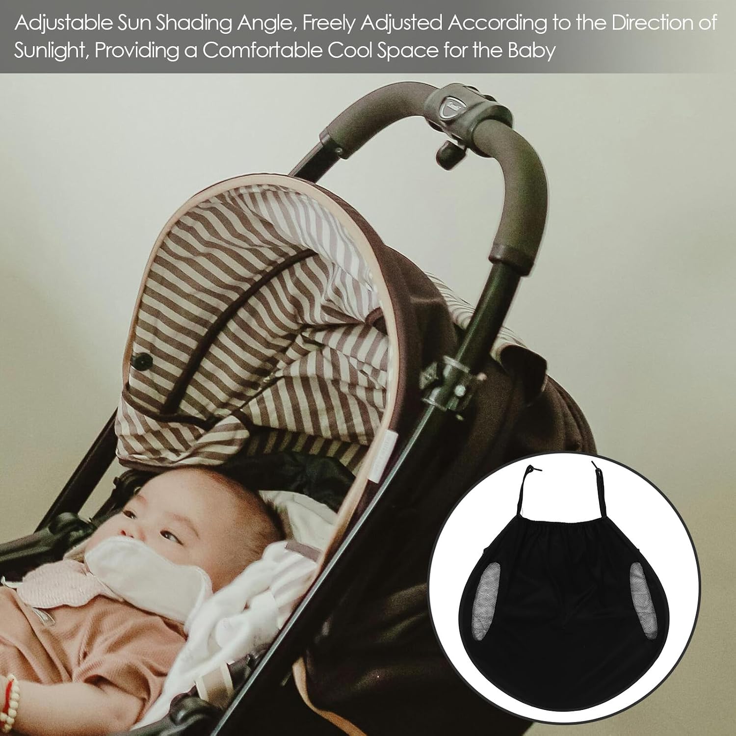 Outanaya Universal Stroller Sunshade Canopy Full-Cover Sunshade Trolley Pushchair Sun Protection Dustproof Black Enlarged Fit for Travel