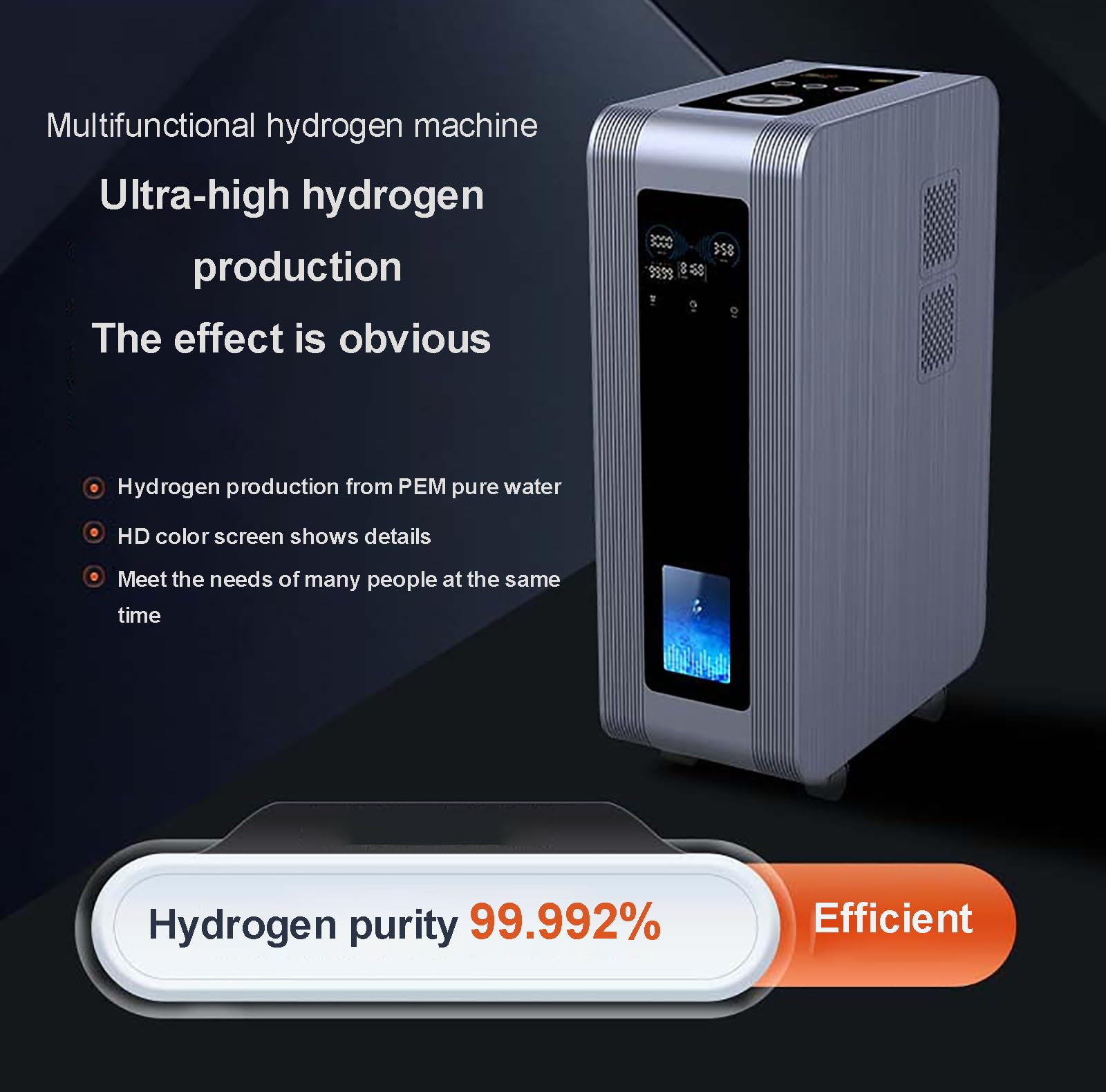 Máquina de inhalación de hidrógeno, generador de Agua de hidrógeno de 3000 ml/min, ionizador PEM de Alta pureza del 99,99% con Ruedas universales, para Aumentar la energía