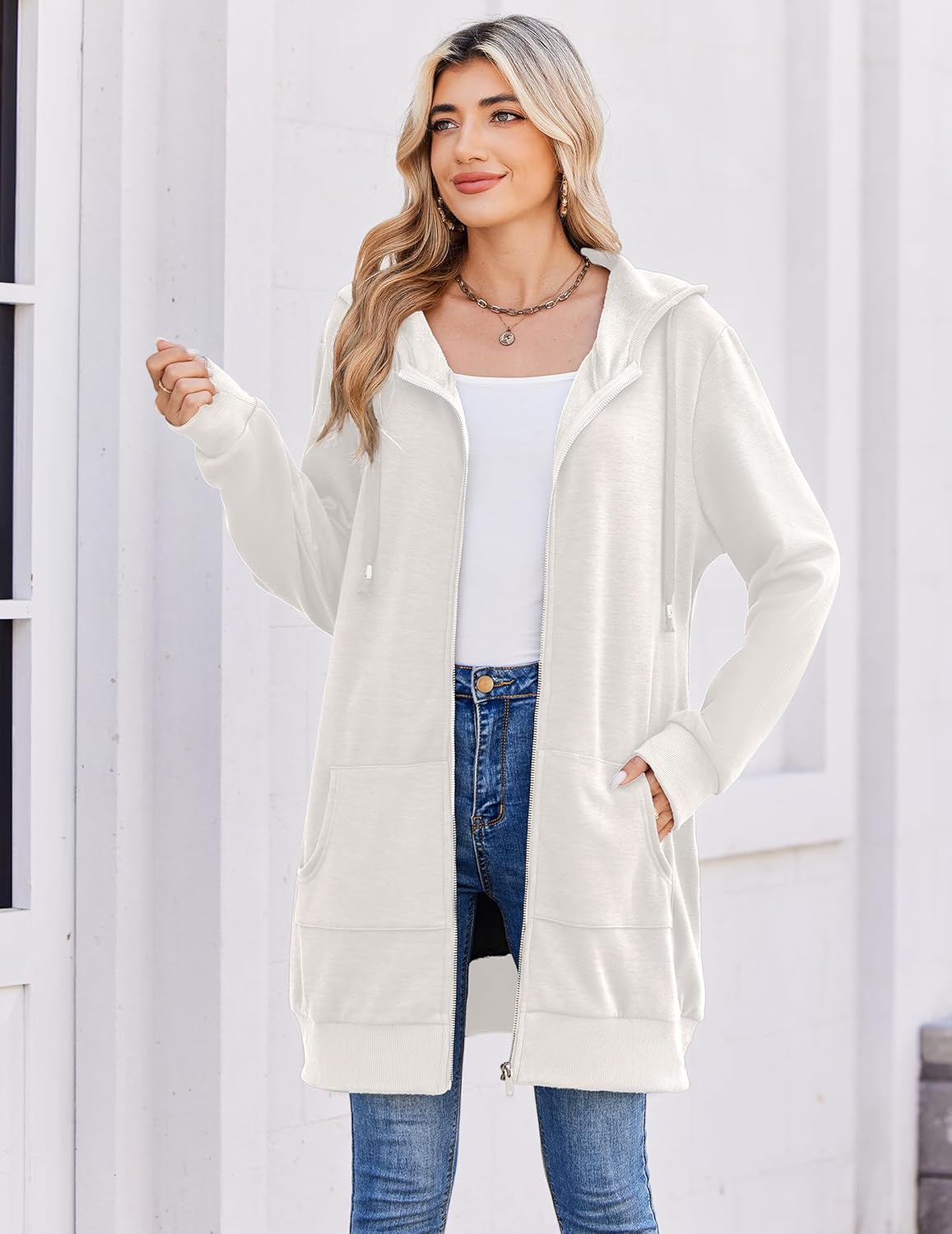 Zeagoo Women's Zip Up Hoodies Long Tunic Sweatshirts Oversized Fleece Casual Long Sleeve 2026 Fall Hoodie Jacket Coat - Image 3