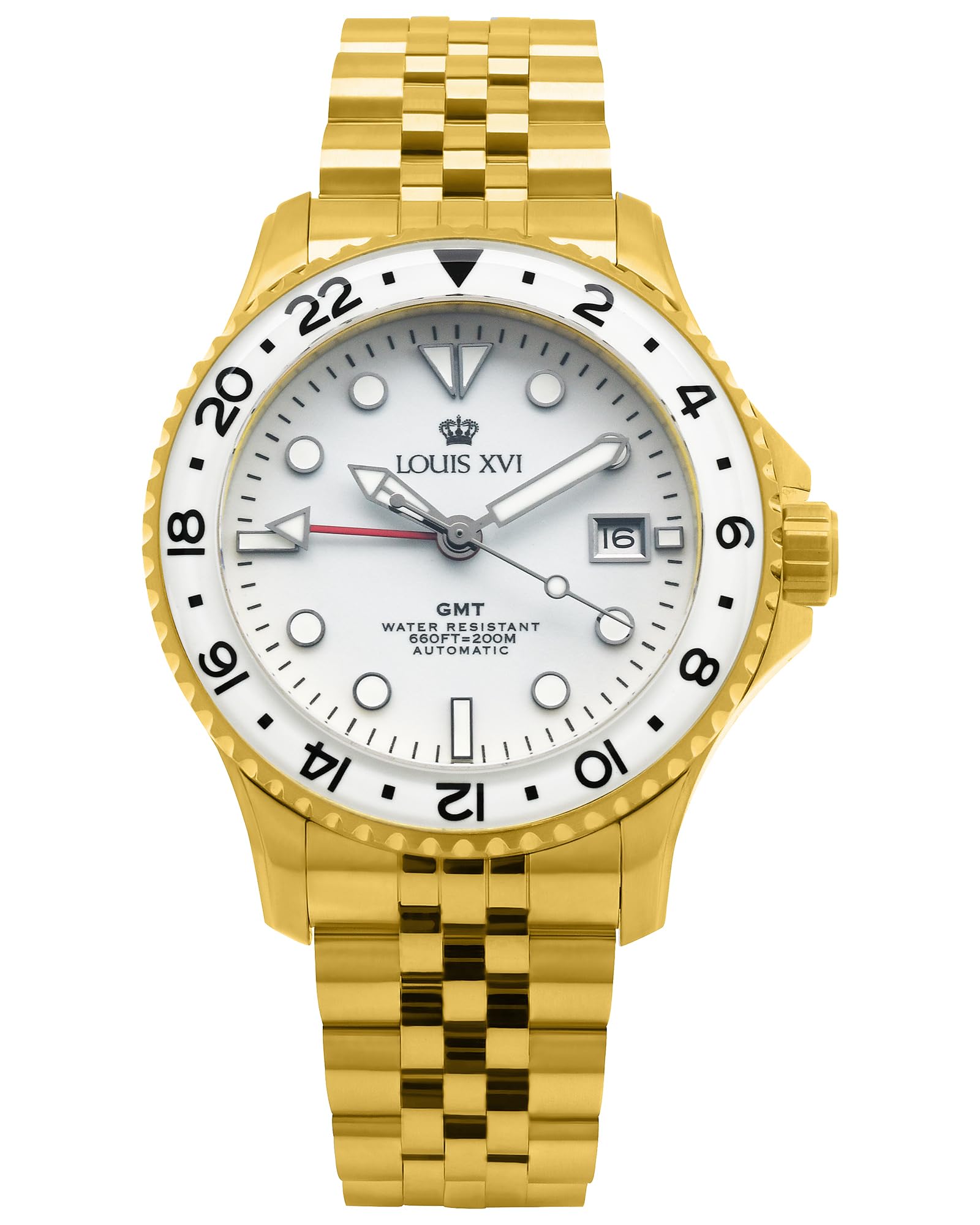 LOUIS XVI Mirabeau GMT 1431 - Ø 41 mm - Herren Uhr - Wasserdicht - Uhr mit Saphirglas - Armband Gold - Zifferblatt Weiss - Automatikuhr