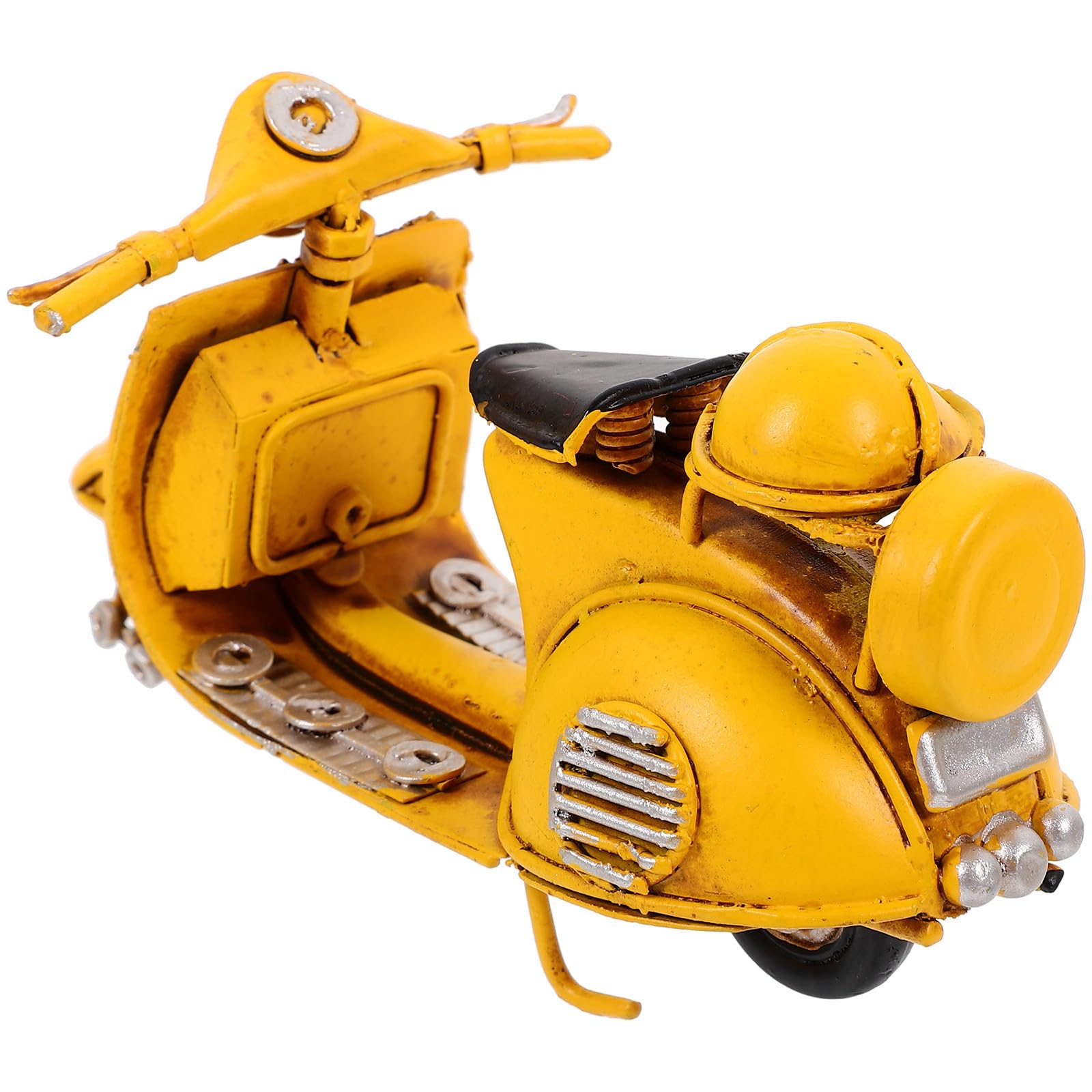 Motocicleta de hierro amarillo pequeña para solucionar espacios vacíos en muebles
