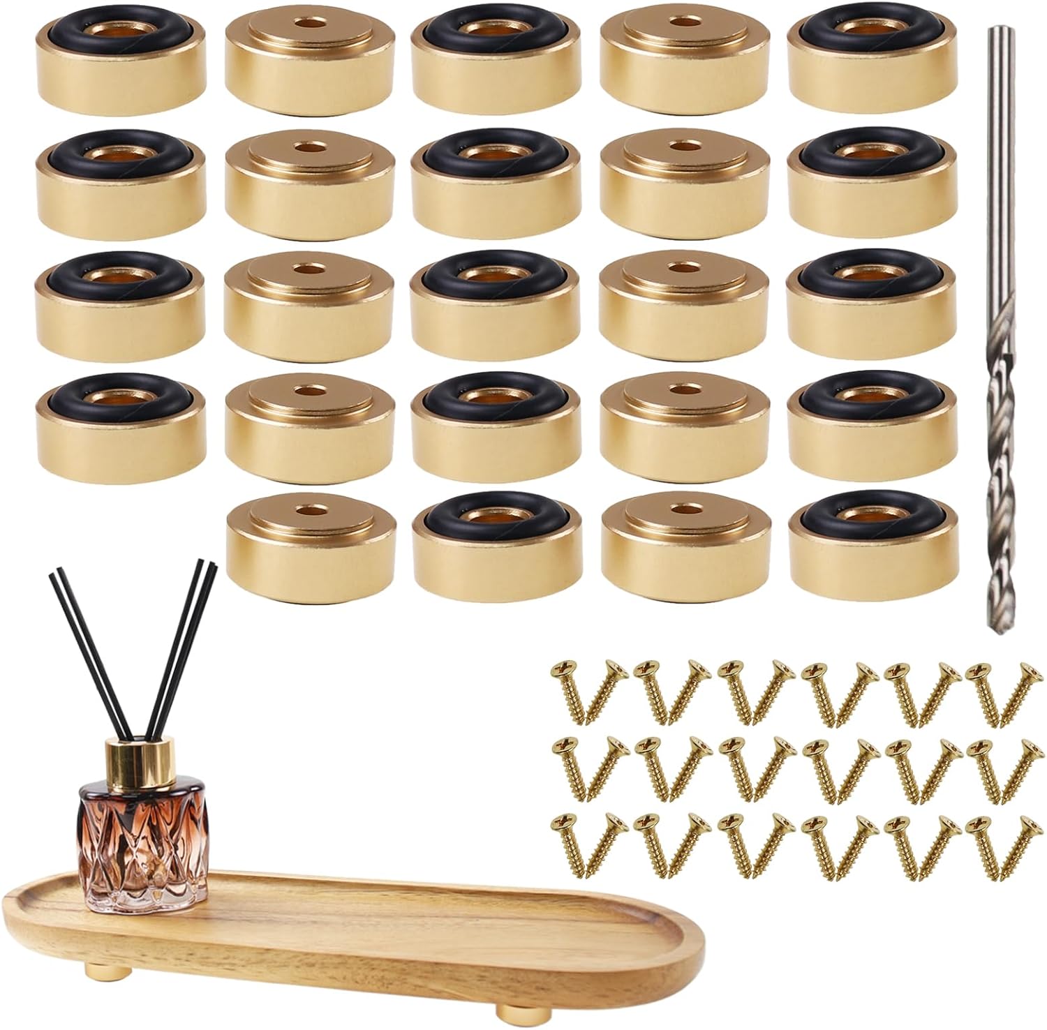 Pallet Metal Feet with Screws, 13/16" W x 3/8" H Butcher Block Non Slip Pads for Wood, Bamboo Cutting Board (Gold),(Set of 24)