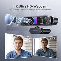 DEPSTECH DW50 Pro 4K Ultra HD Webkamera Mikrofonnal, 3x Zoom, Sony Szenzor, Zajszűrő Kettős Mikrofon, Távirányító, Autofókusz PC, Laptop, Ma 2