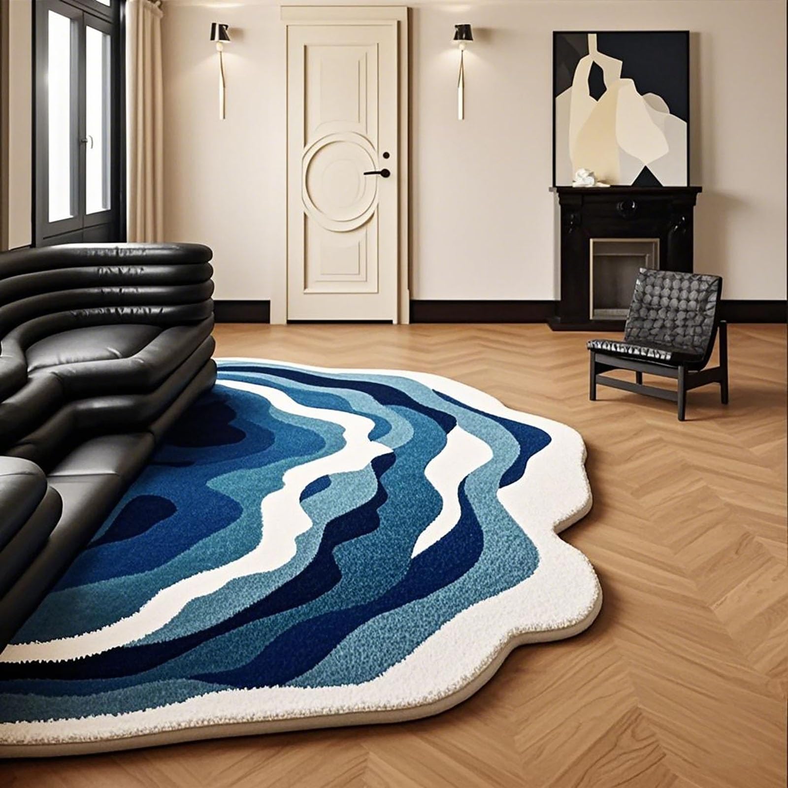 Tapis en laine mouleuse pour réchauffer un sol froid et habiller un salon design