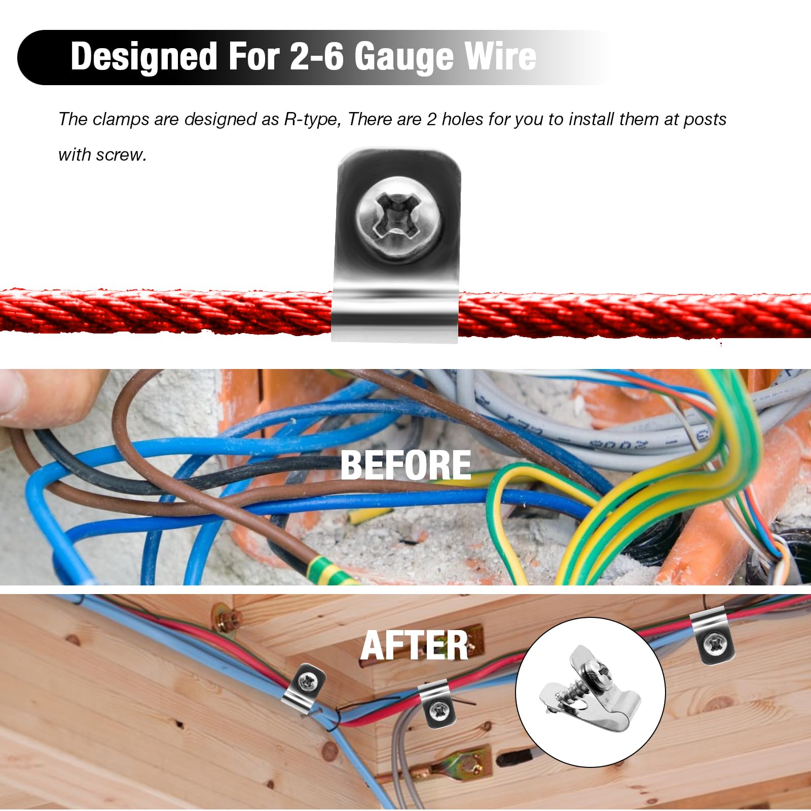 Grapas Valla Acero Inoxidable Grapas Para Cerca De Acero Inoxidable 304 -  40 Unidades Con Tornillos, Para Cable Calibre 12-16 Clips Cercas Acero, image size:1600x1600