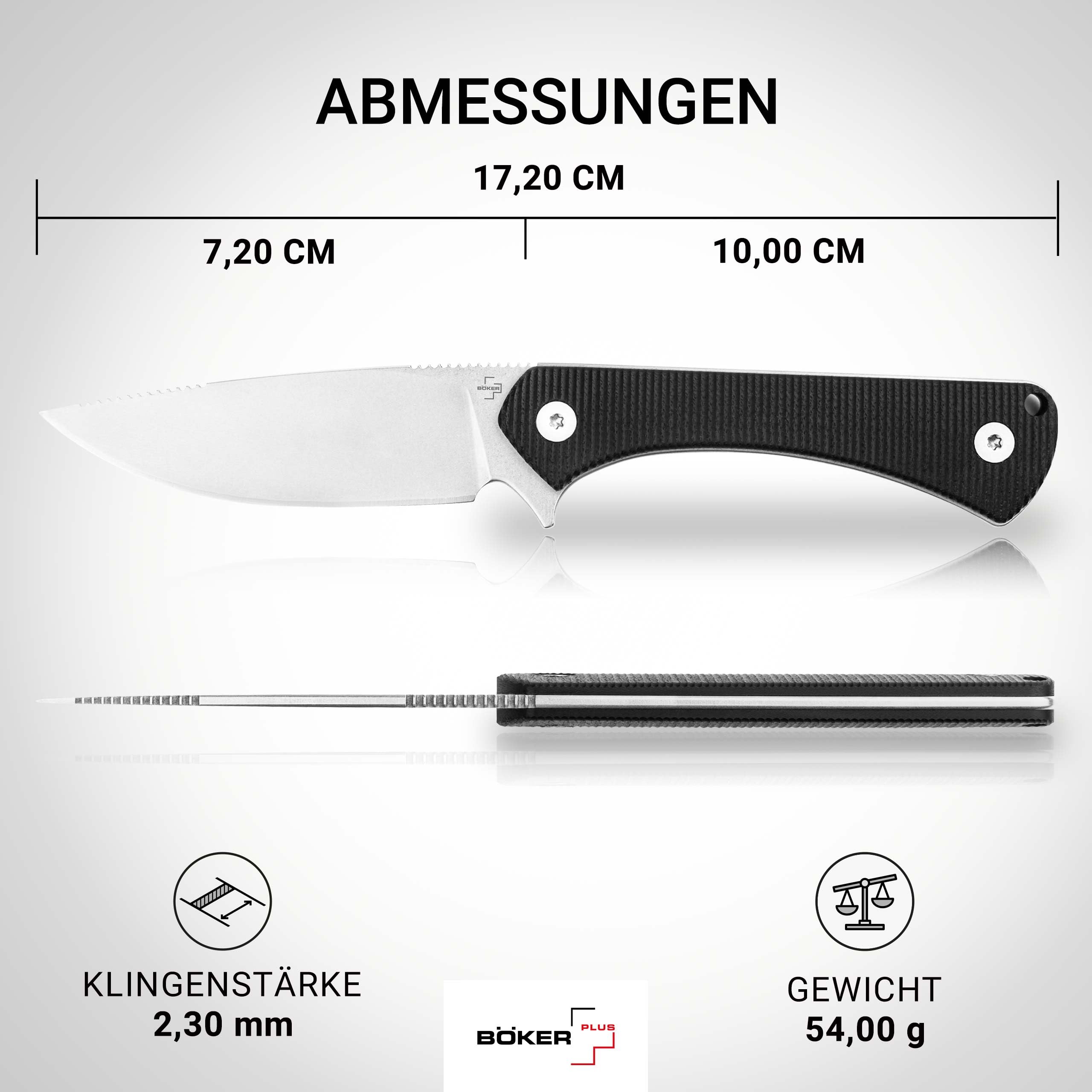 BÖKER PLUS® Brasa – EDC Messer mit feststehender Klinge 42a konform – Fulltang Jagdmesser mit G10 Griff schwarz & Kydex-Scheide – leichtes Backup Gürtelmesser mit 7,2 cm Droppoint Klinge