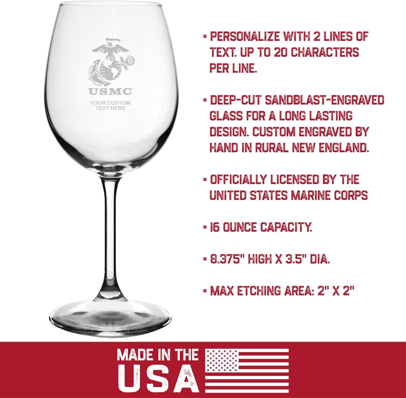 7.62 Design U.S. Marine Corps Eagle Globe & Anchor Personalized 16 oz. Wine Glass