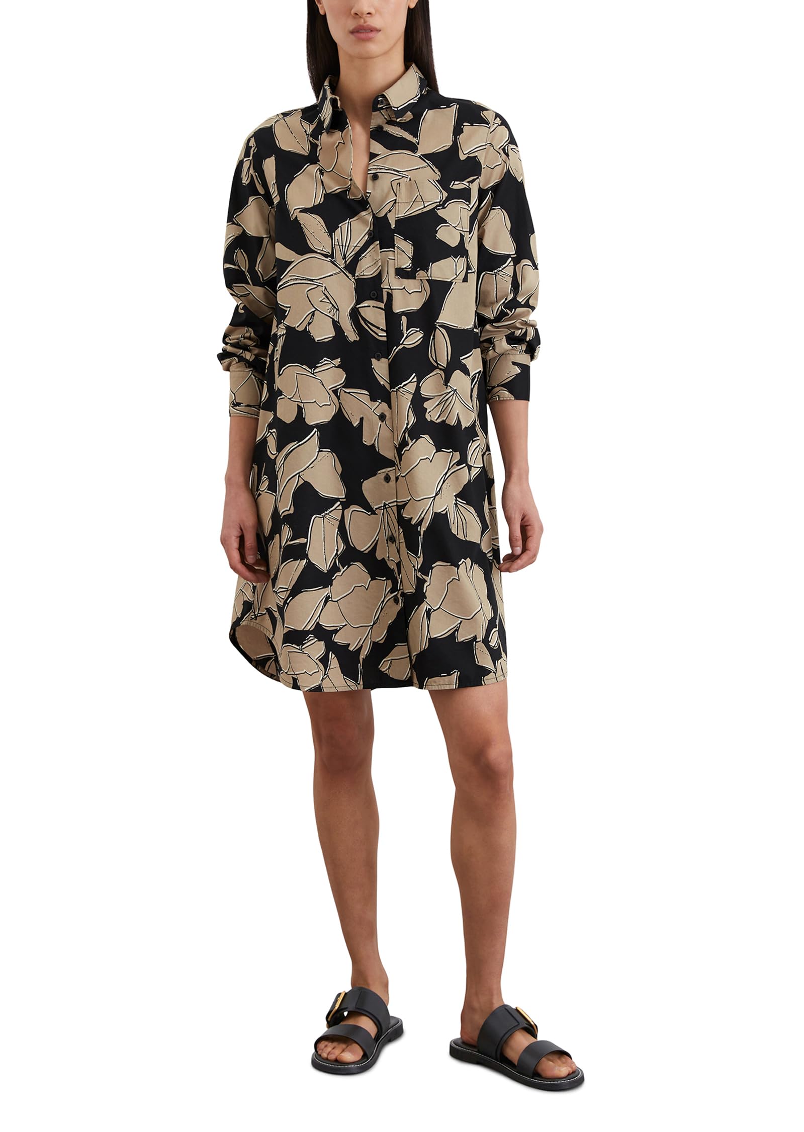 Marc O'Polo Damen Hemdblusenkleid mit Allover-Print Knielang