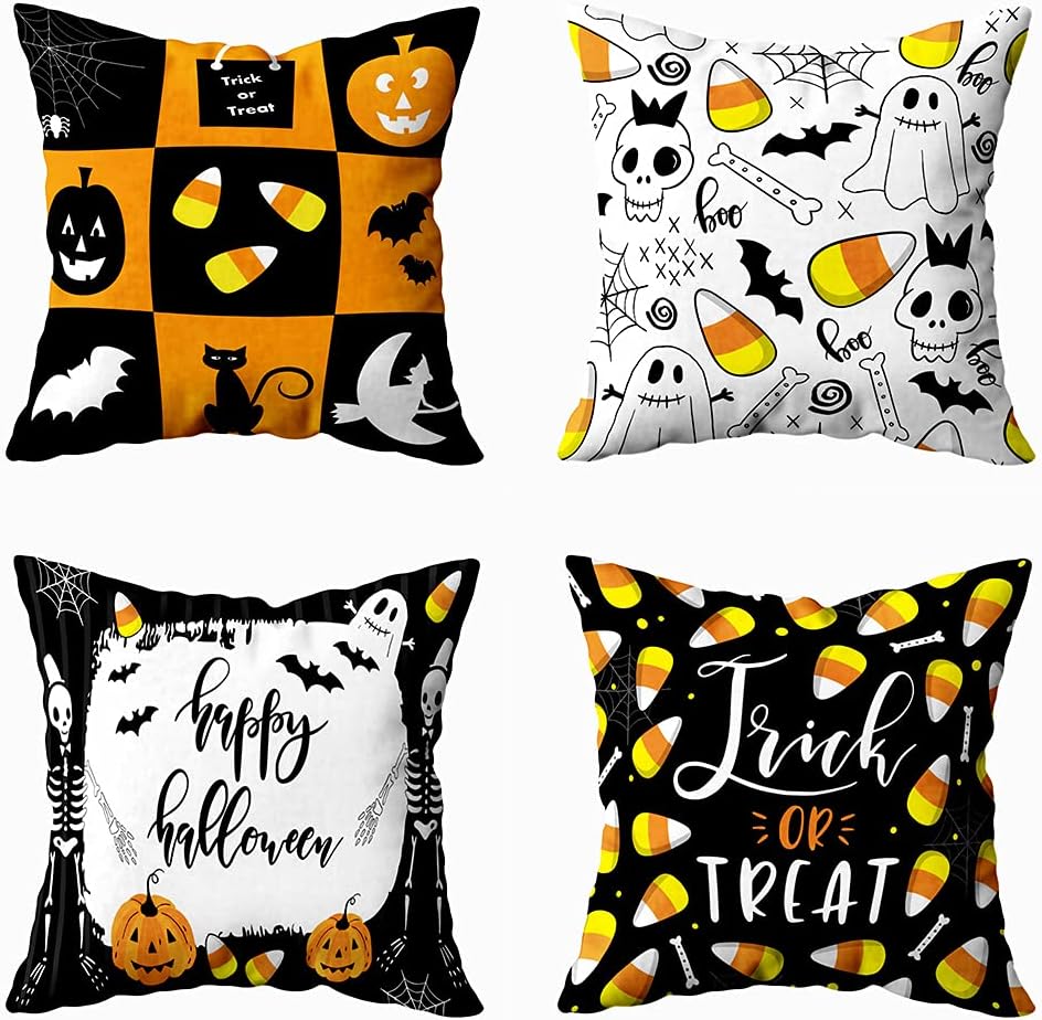 TOMWISH Small Pillow Covers Fall Halloween Pumpkin Pillow Covers Dots Tree Halloween Pillow Covers 16X16 Set of 4 Pillow Cases Vintage Halloween Pillow Covers for Sofa Home Décor