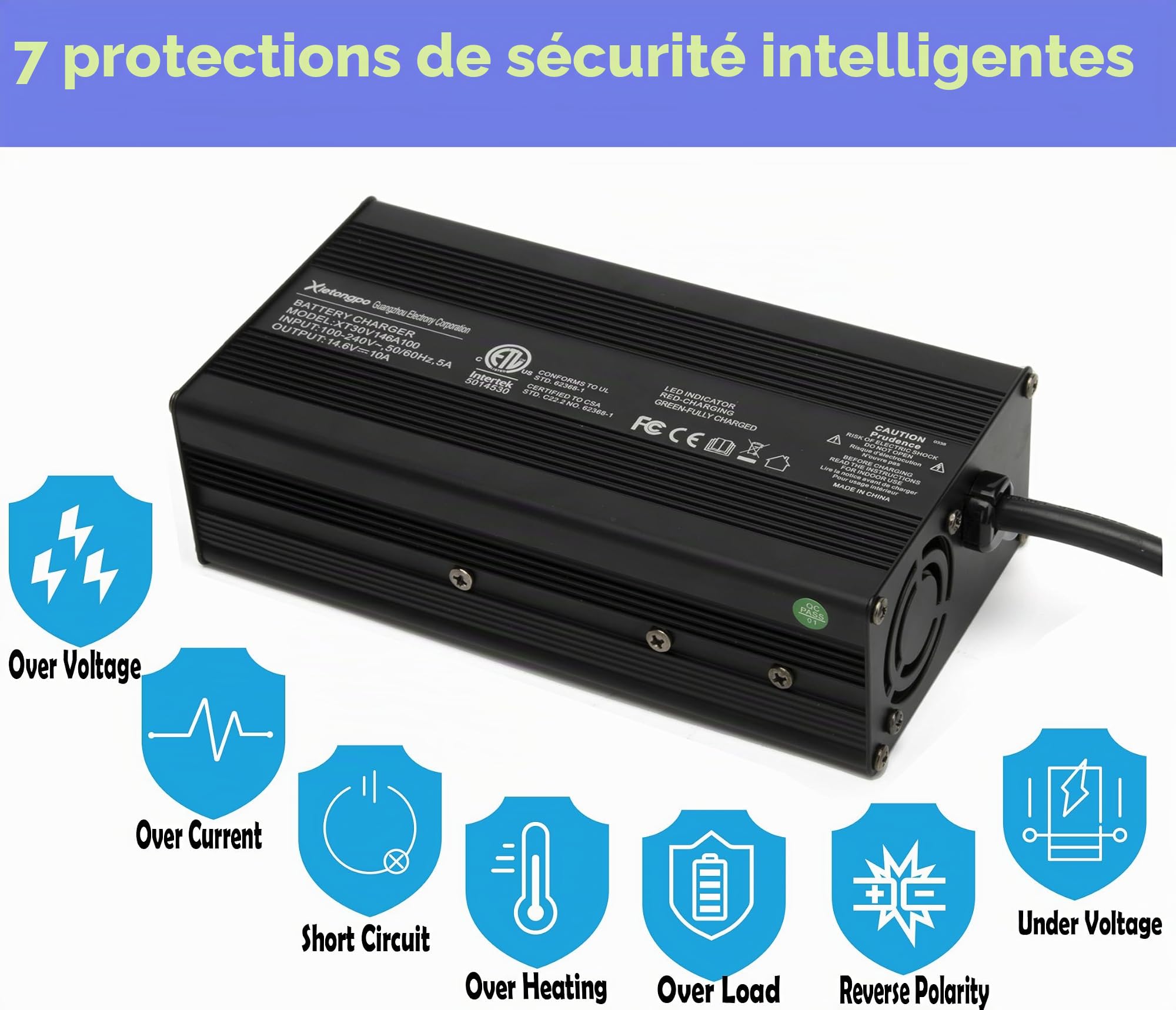 Chargeur LiFePO4 14,6V 10A Spécial pour au Lithium Fer Phosphate 12V
