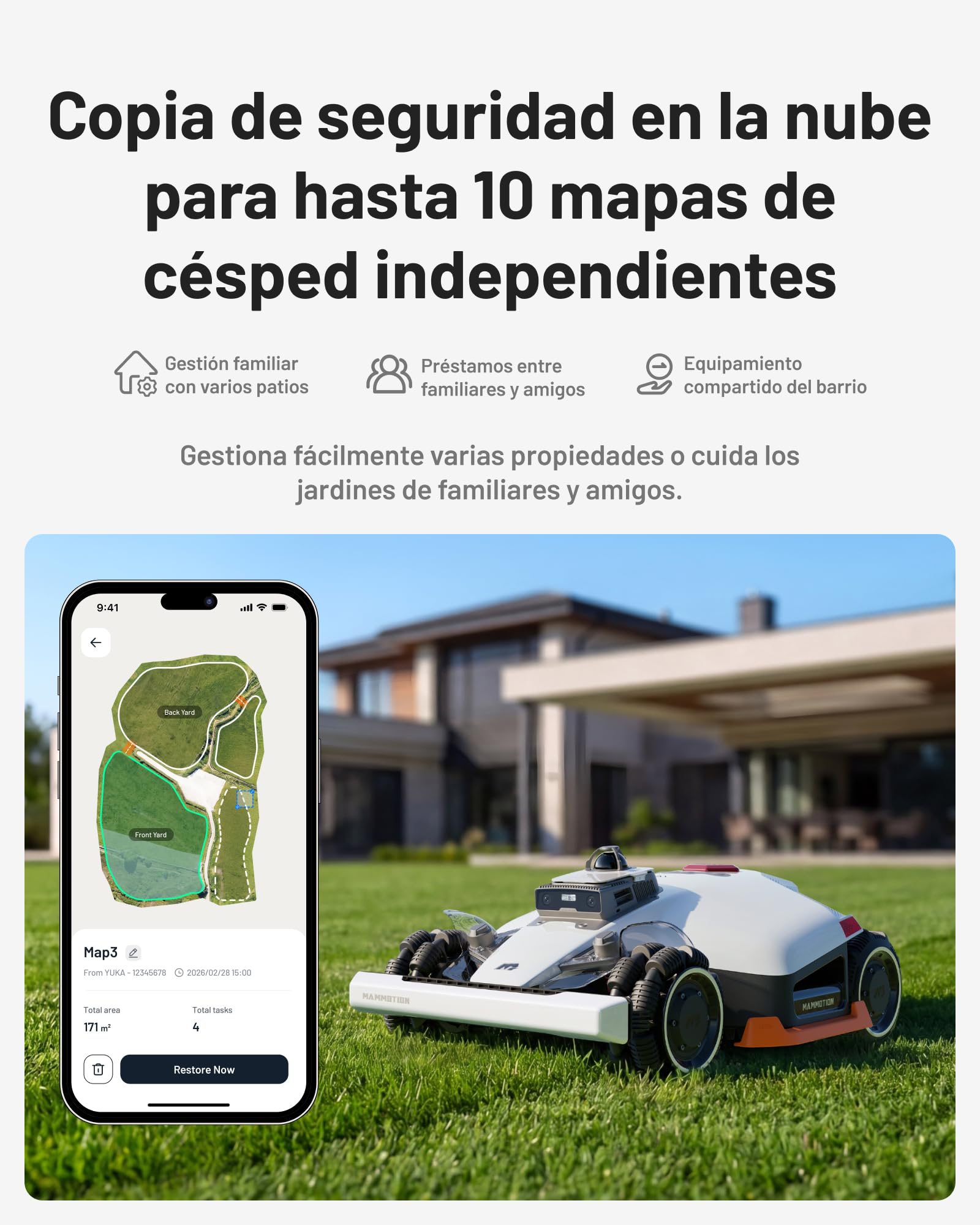MAMMOTION LUBA 3 AWD 1500 Robot Cortacésped con Soporte de Lavadero | LiDAR+Visión AI de Doble Cámara de 360°, Tracción Total para Pendientes del 80%, Gestión Multizona, Altura de Corte 25-70mm