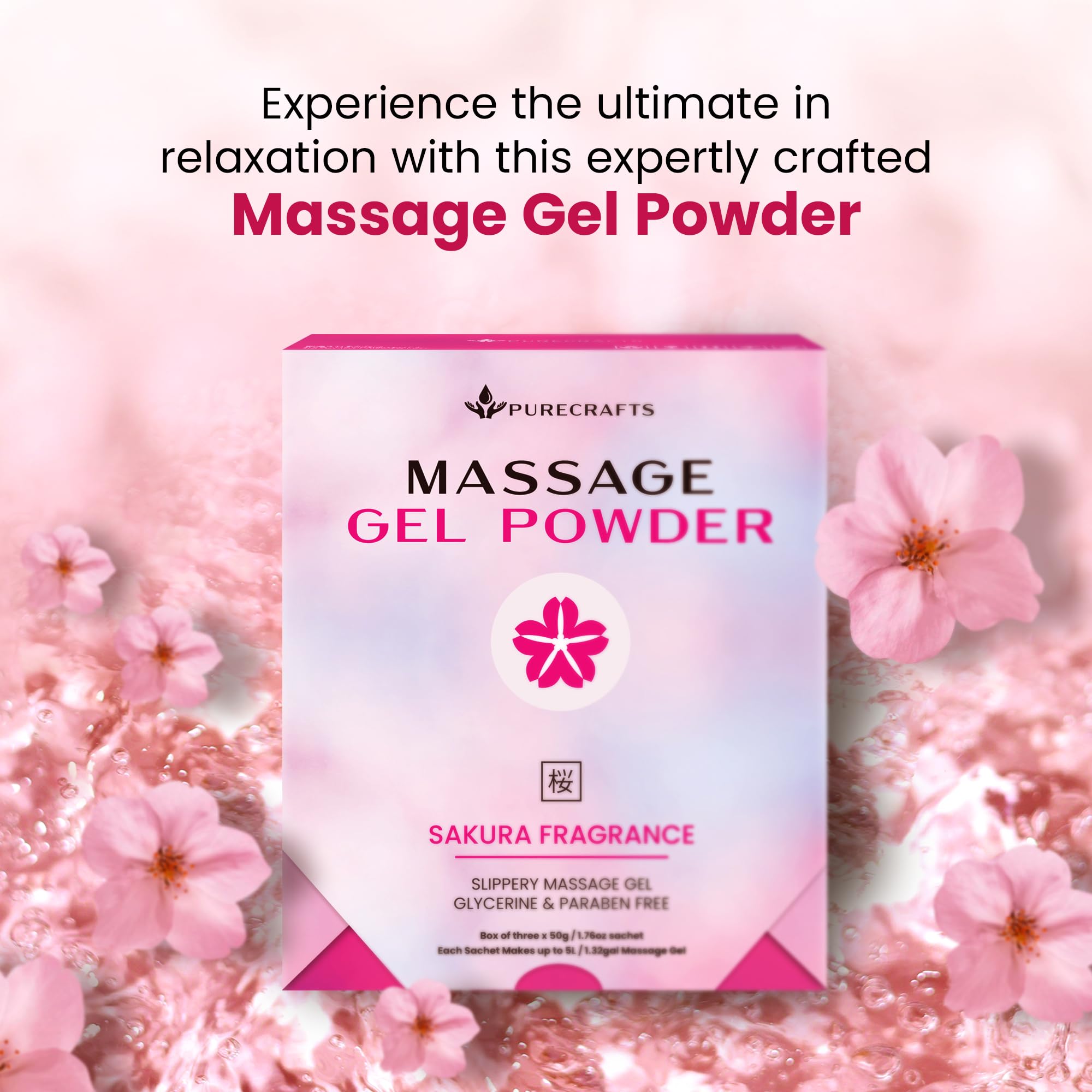 Gel da Massaggio in Polvere 50g (Confezione da 3) | Fragranza alla Sakura | Prodotto in Giappone | Gel Liscio e Scorrevole per Benessere e Relax | 50g Producono 5 Litri | Basta Aggiungere Acqua