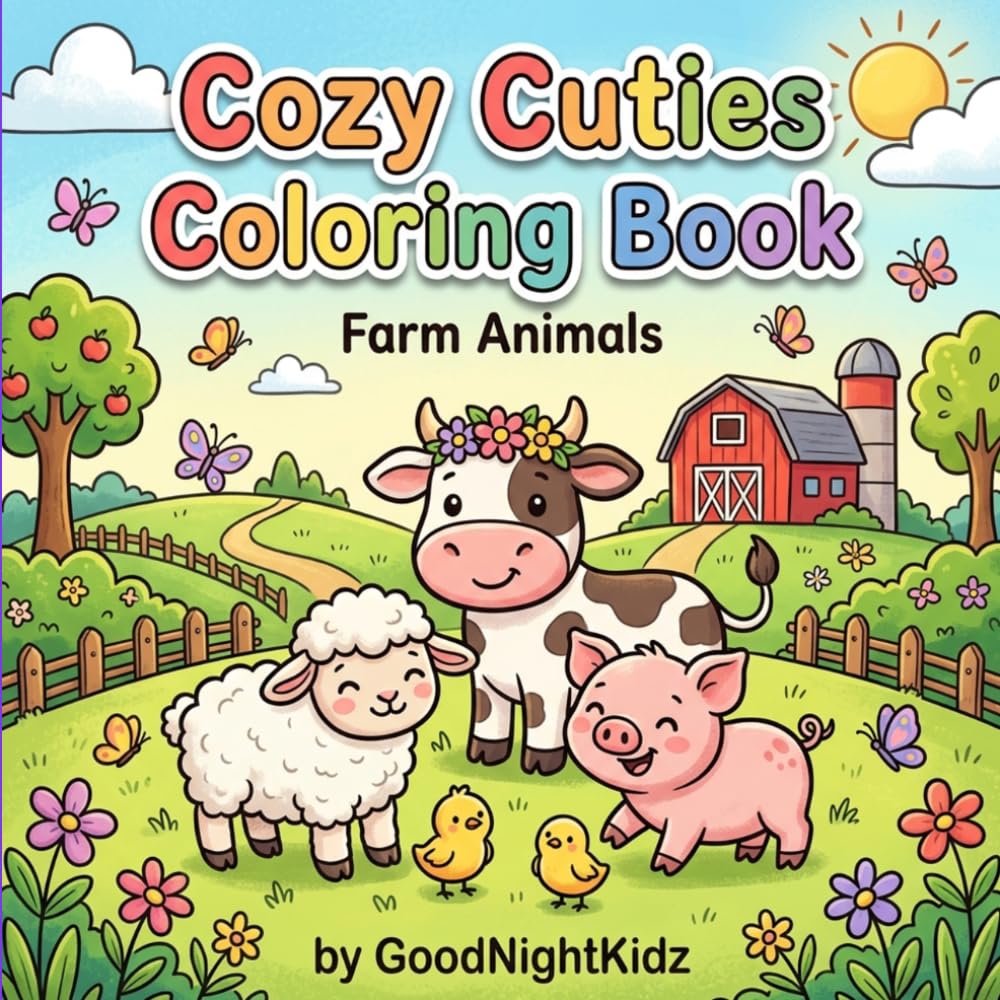 Cozy Cuties Coloring Book: Farm Animals: Coloring Book for Adults and Kids Featuring Adorable Baby Farm Animals and Sweet Country Moments for Relaxation & Stress Relief