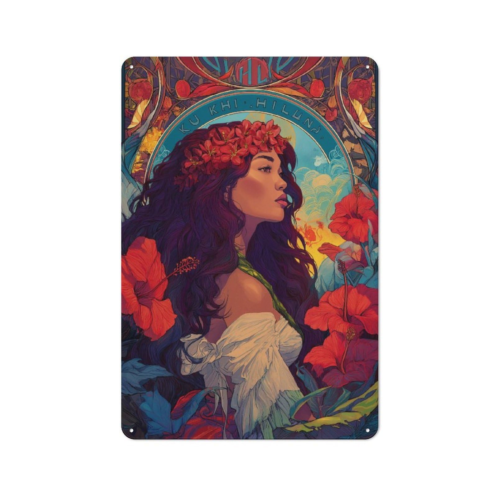 Junmoney Hibiscus Queen For Garden Room Or Summerhouse, Retro Tin Sign 30X20cm, Suited To Wall Displays In Garden Rooms And Summerhouses