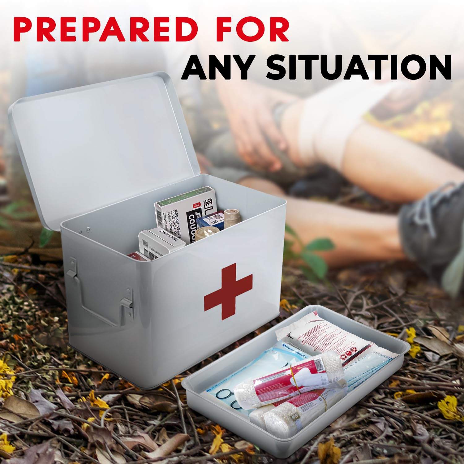 Plexon Contenitore per forniture di primo soccorso, scatola di latta in metallo da 21,6 cm, organizer per pronto soccorso, kit di pronto soccorso bianco