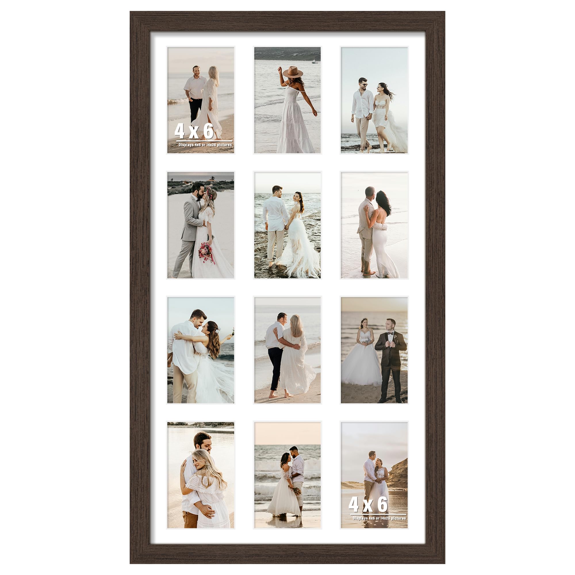 DUENPY 14x26 Collage Picture Frame 4x6 Collage Picture Frame Displays Twelve 4x6 inch Photos Available Horizontal Wall Mounting Display and Vertical Walnut