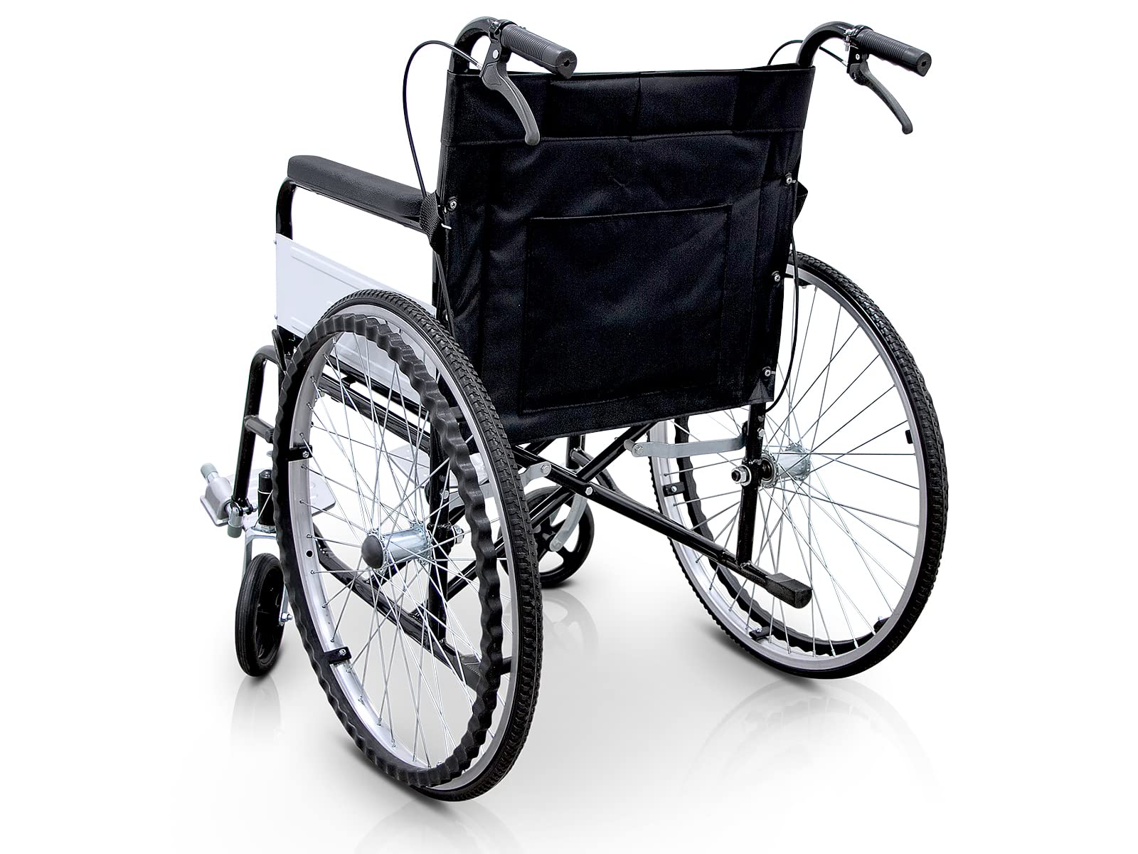QUIRUMED Silla de ruedas plegable, modelo BASIC, Acero, Reposapiés extraíbles, Cinturón de seguridad, Asiento 46 cm, Para mayores, Para minusválidos, Hasta 120 kg