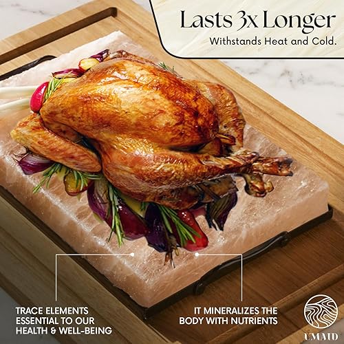 Miniatura 5 de UMAID Plato de cocina de bloque de sal de roca natural del Himalaya de 12 x 8 x 15 pulgadas para cocinar asar cortar y servir sal de grado