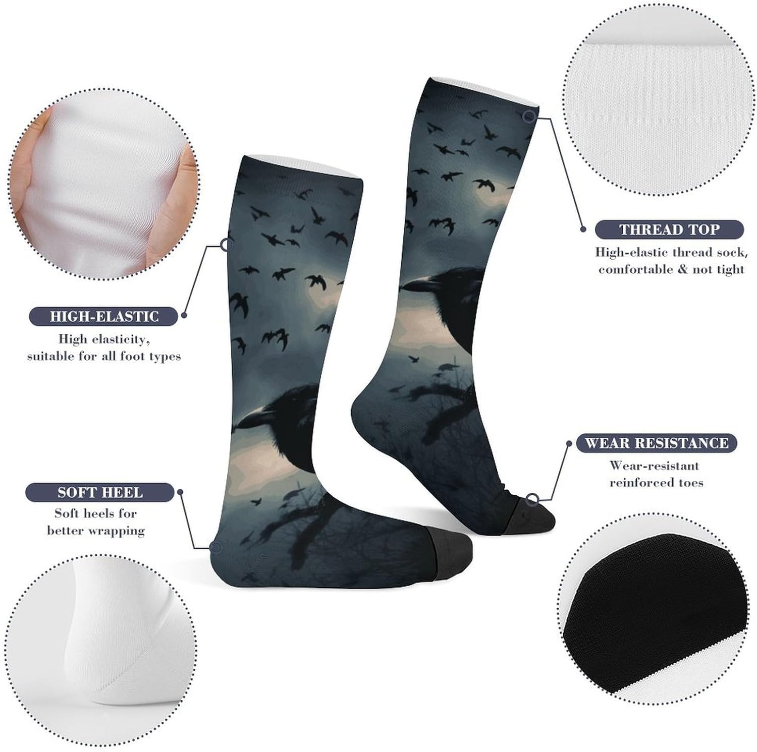 Night Crow Knee High Soccer Socks Moisture Wicking