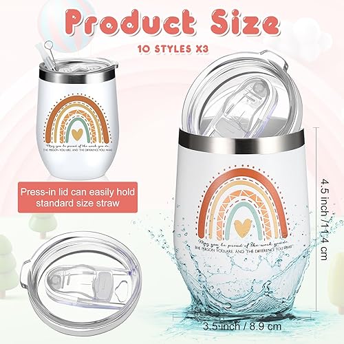 Miniatura 2 de Taza de vaso con texto en inglés "Thank You Be Proud" de acero inoxidable con aislamiento de arcoíris y tapas para mujeres, compañeros de trabajo,