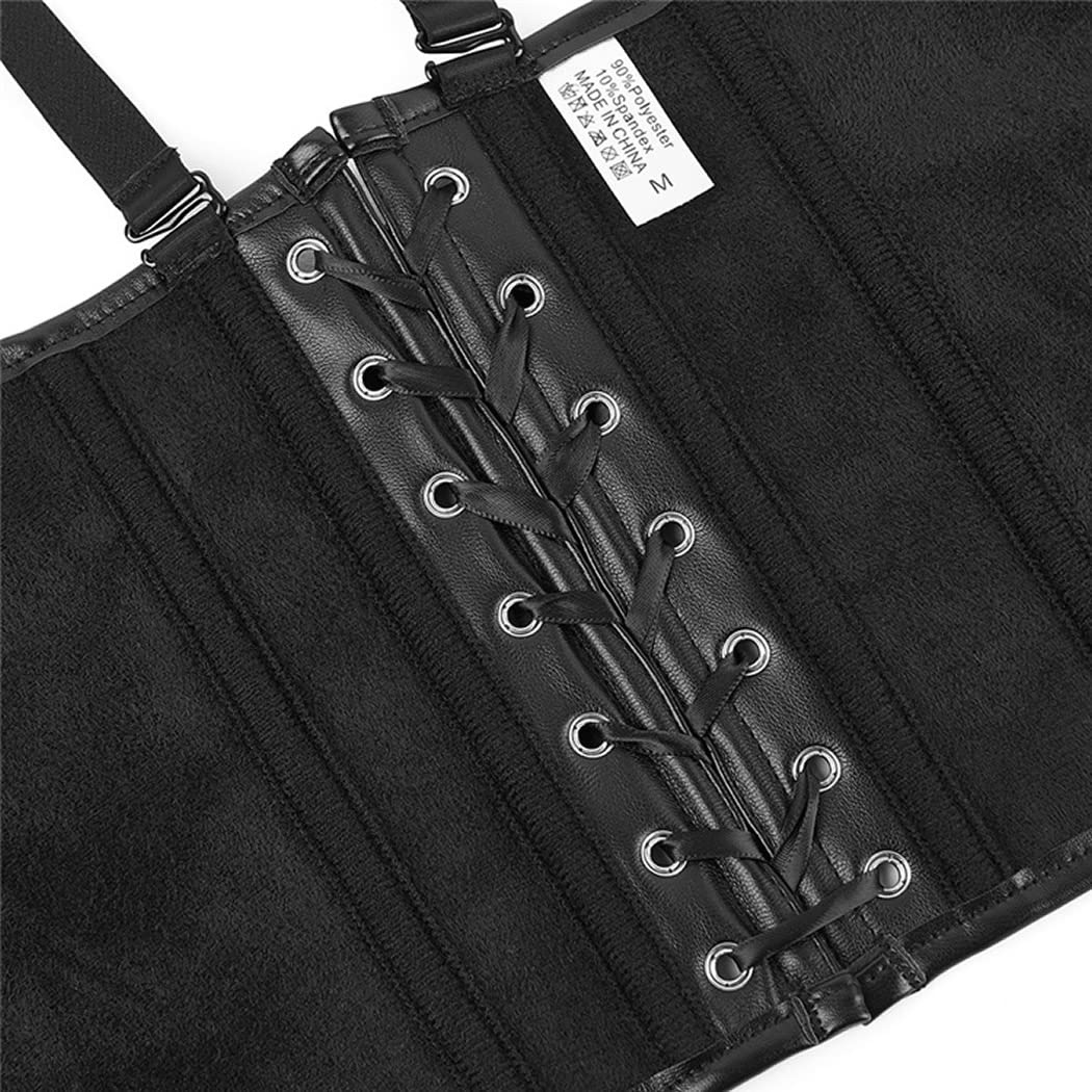 DISSA Corset Sous Poitrine Similicuir avec Bretelles | Similicuir, sous poitrine, fermeture busk avant, bretelles réglables, ruban laçage arrière, baleines plastiques
