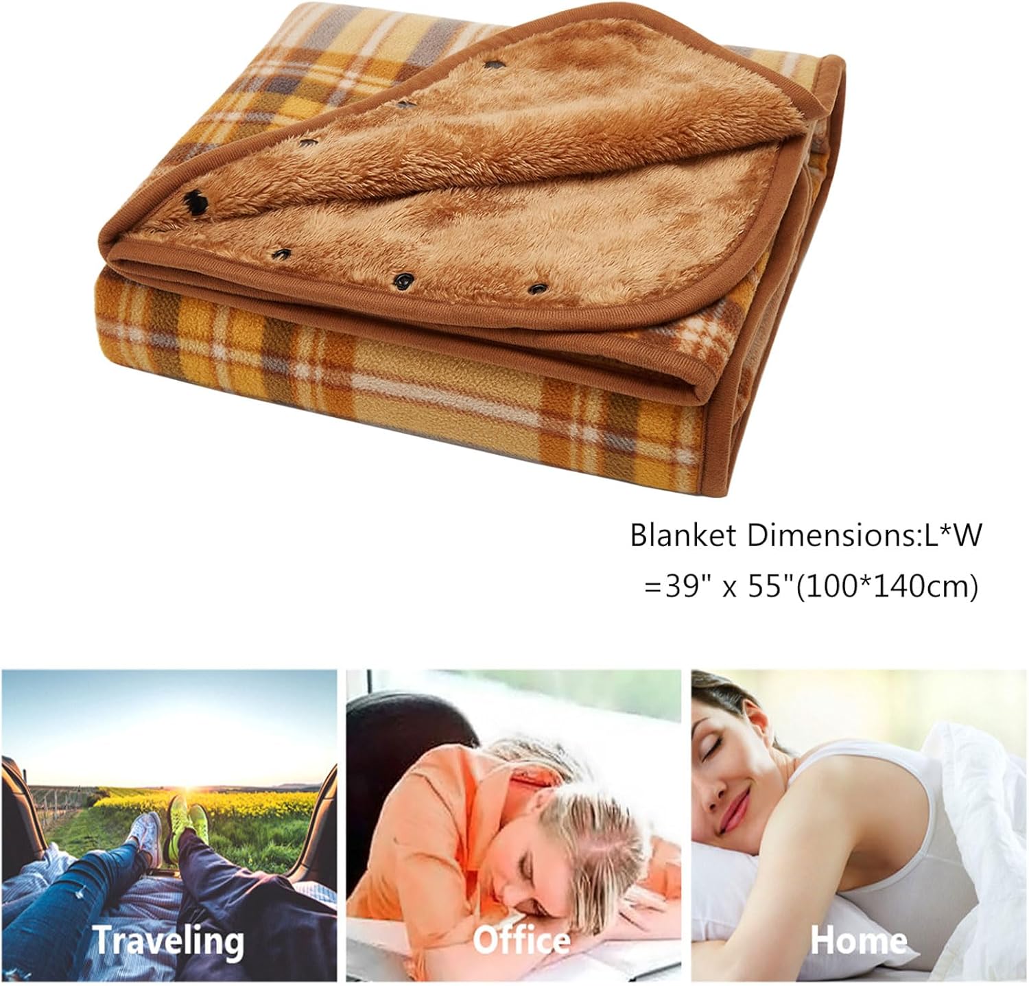 forestfish Fleece Wearable Blanket, Plaid Lap Blanket Comfy Poncho Throw with Buttons for Bed Sofa Office, Yellow - Image 8