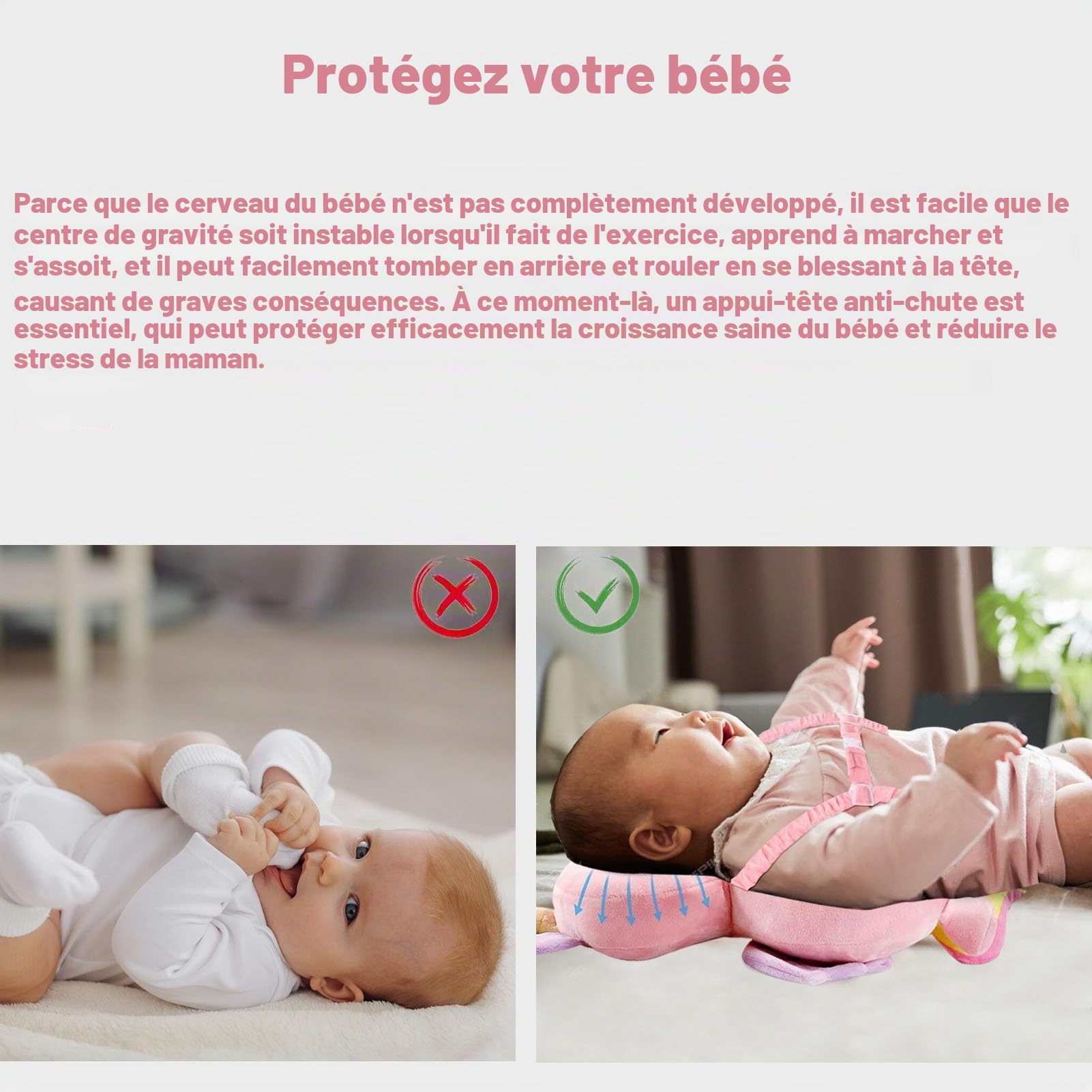 Protege Tete Bebe Chute, Coussin Anti Chute Bébé Sac a Dos Protection Tête Bebe Coussins de Securite Réglables Anti Choc Baby Head Protector pour Les Enfants Marche Tout-Petits de 4 à 24 Mois