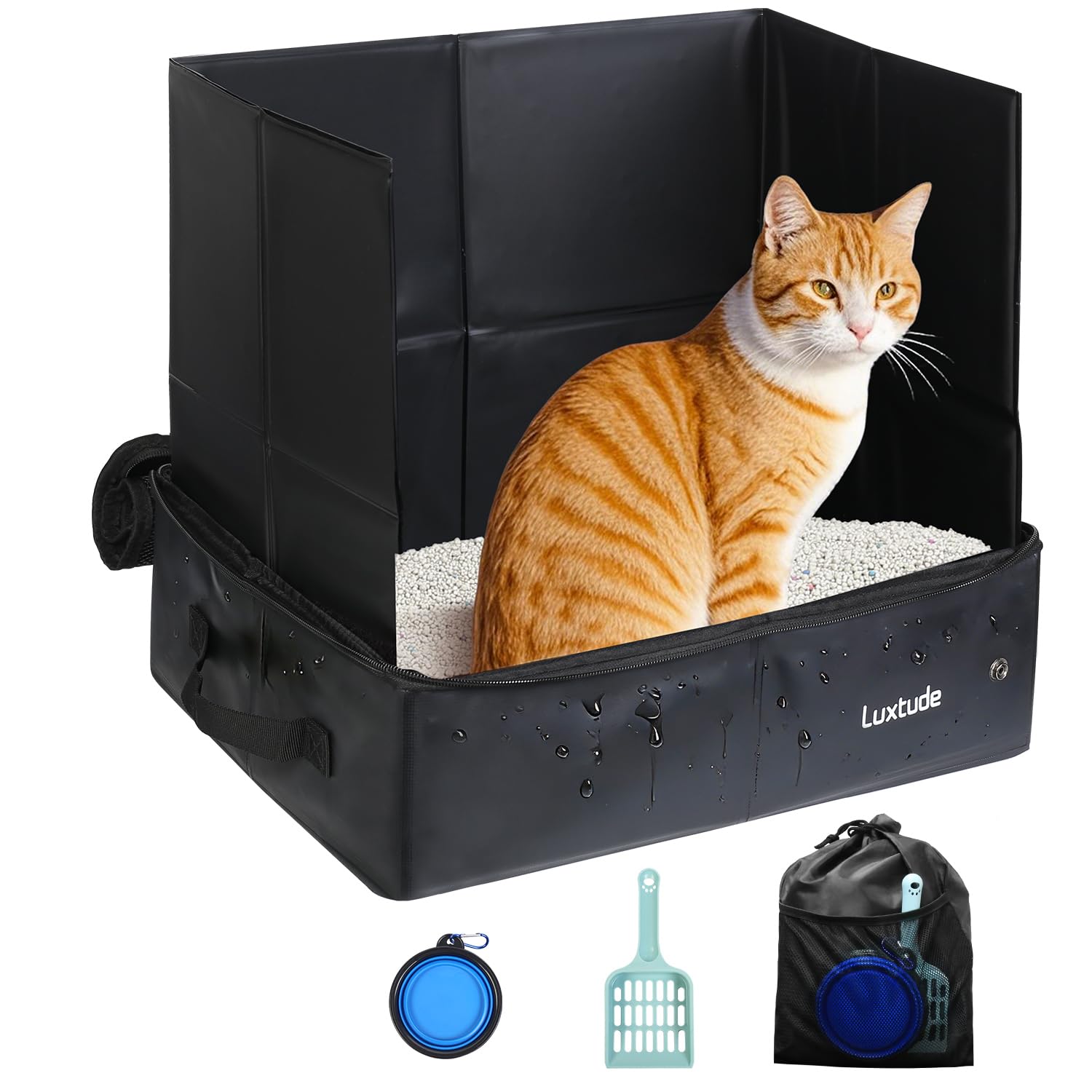 Luxtude Travel Litter Box for Cats with High Sides and Hard Bottom