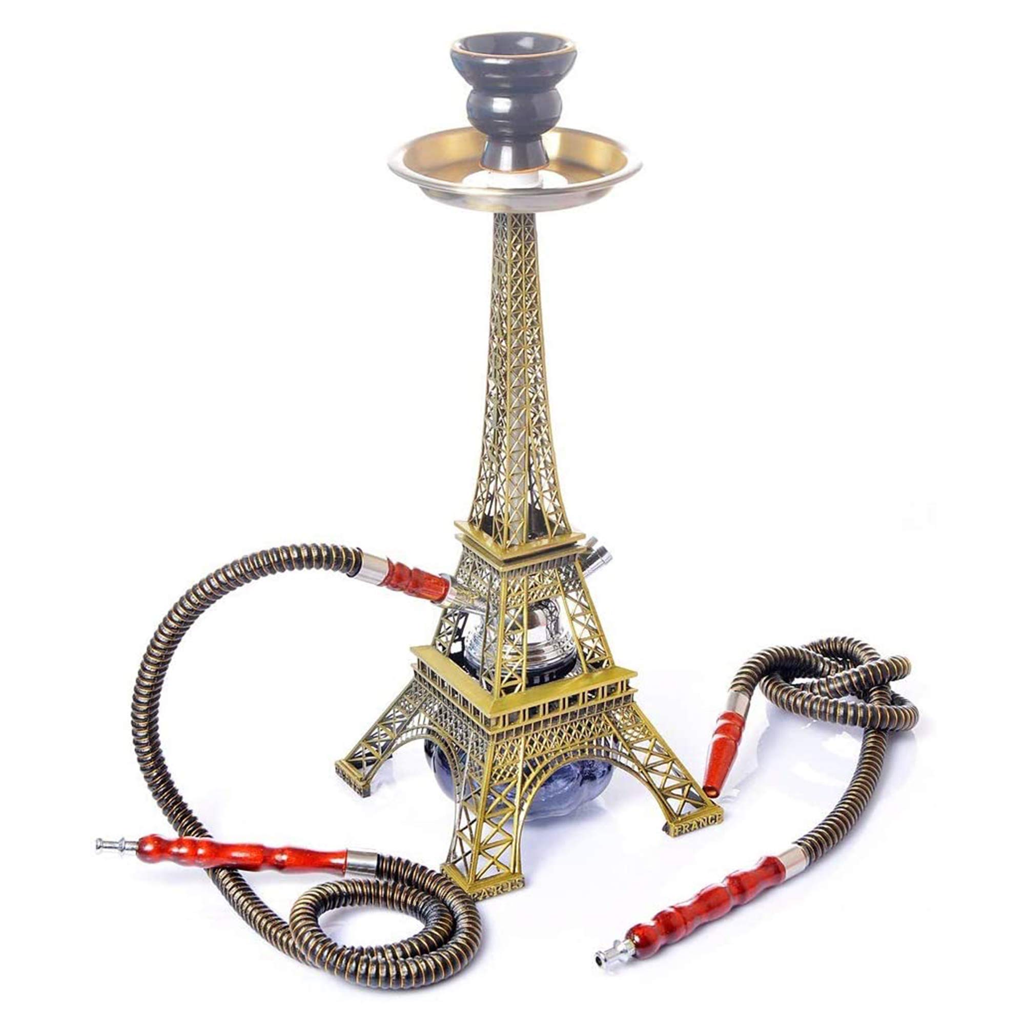 Hookah Moderno 16" Juego Completo Shisha 2 Mangueras Cuenco Cerámica Jarrón Vidrio Calabaza para Fumar Mejor Shisha Estilo Torre Hierro para Autos Fiesta Bar Club Nocturno