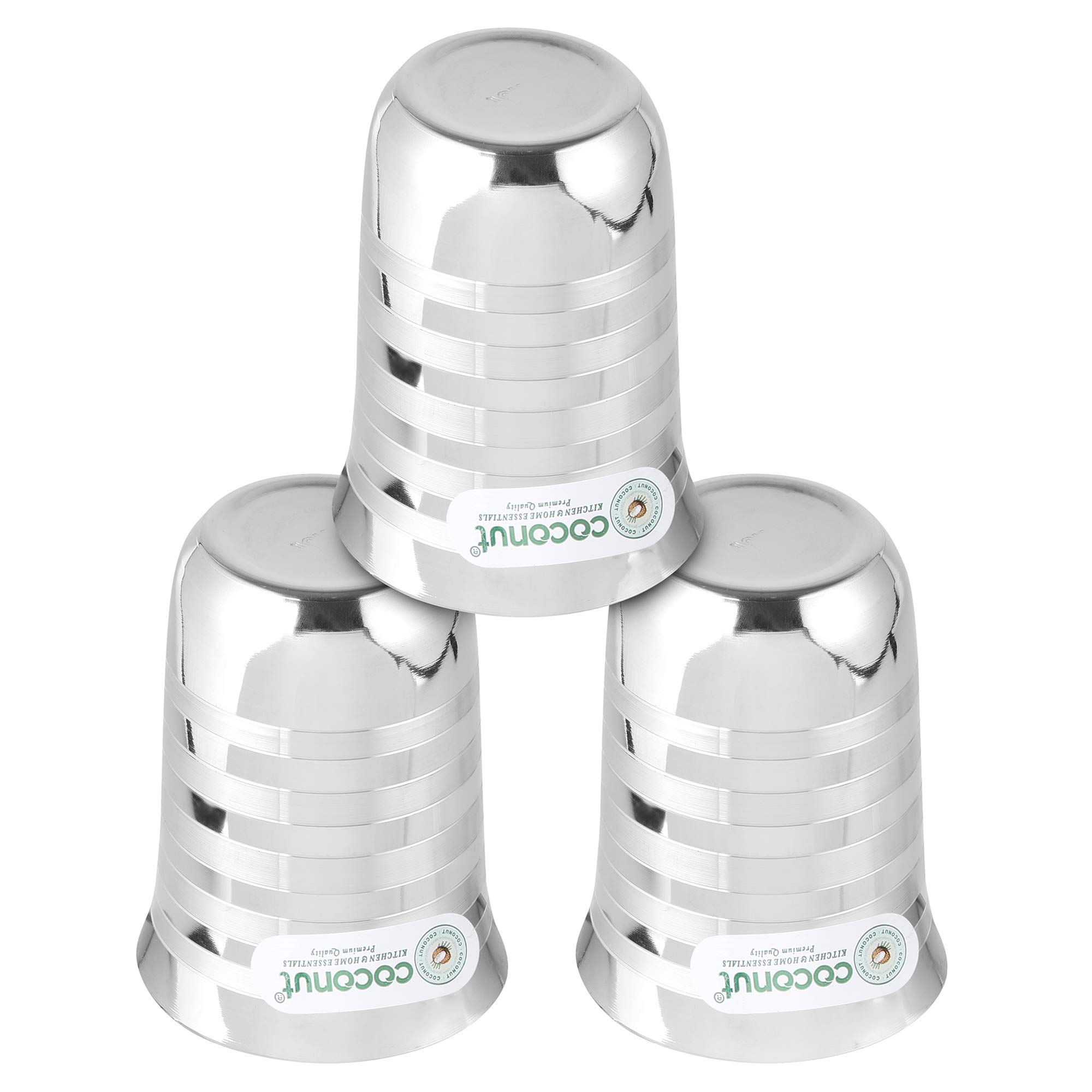 coconut Stainless Steel - A1 Mirror Finish Glass | for Home, Office & Restaurant Drinkware, Ideal for Serving Lassi, Chaas, Water, Juice & Lemonade Pack of 6 (Capacity-250ml Each) - Image 2 thumbnail