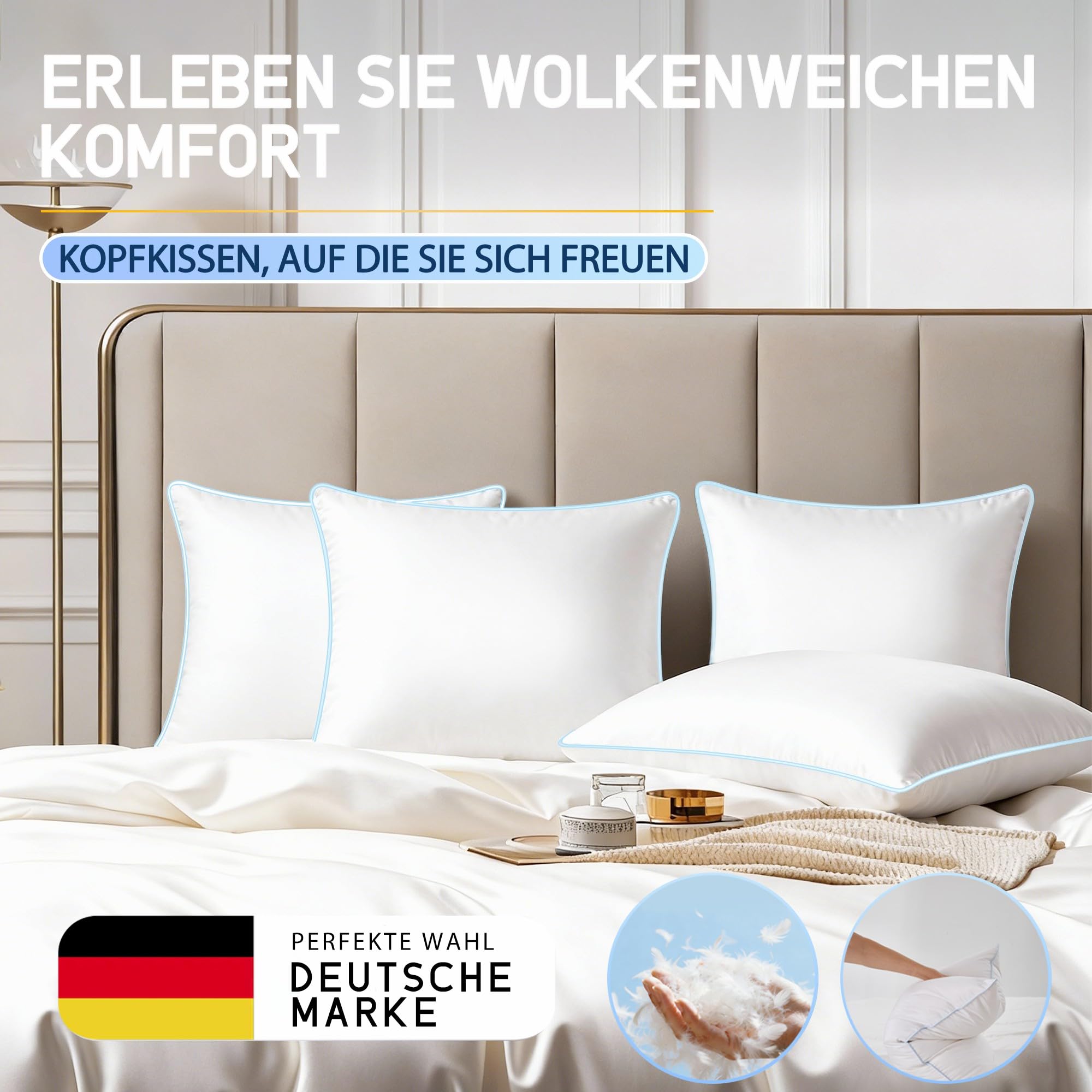 Kopfkissen 40x80 Daunenkissen Federkissen - Kissen 40x80 cm Daunen und Federn Bettkissen in Hotelqualität - 3-Kammer Daunenkissen Schlafkissen Ökotex-Zertifiziert - Schlaf wie auf Wolken