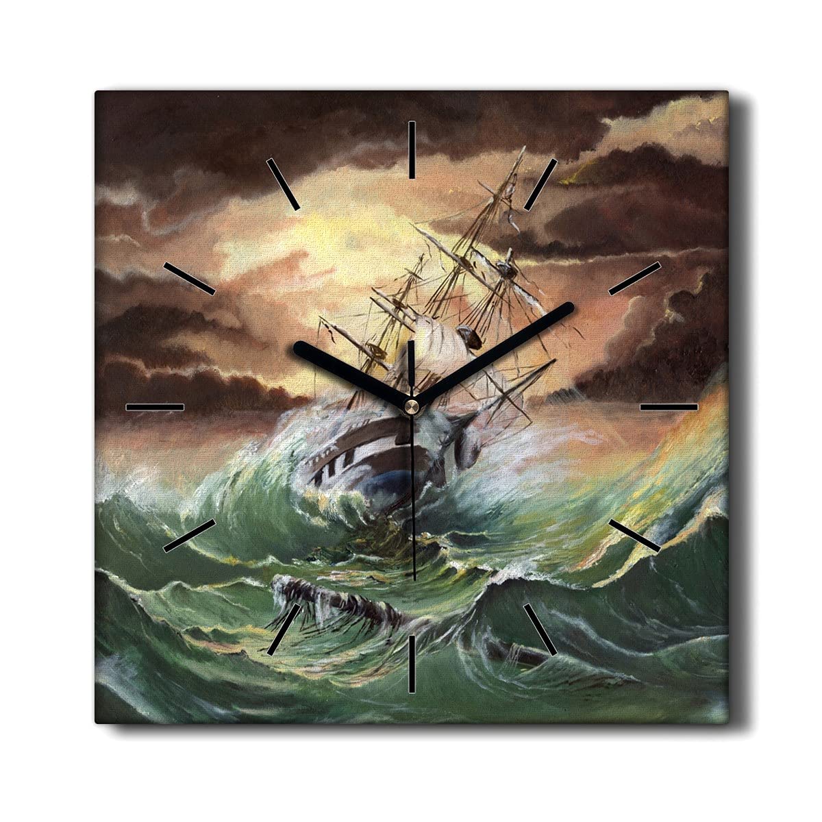 Horloge sur toile 30x30 cm Vagues de tempête sur l'océan sans tic-tac