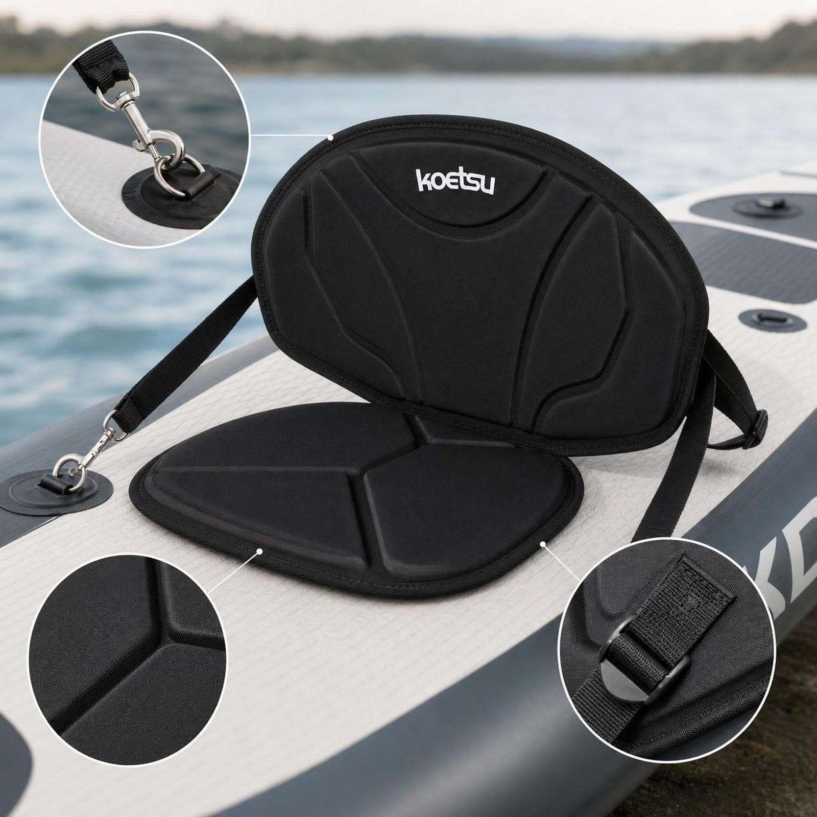 Milageto Cojín para Asiento Kayak con Soporte para la Espalda, cómodo y con Correas Ajustables, Acolchado EVA para Canoa, Acolchado, Botes Pesca.