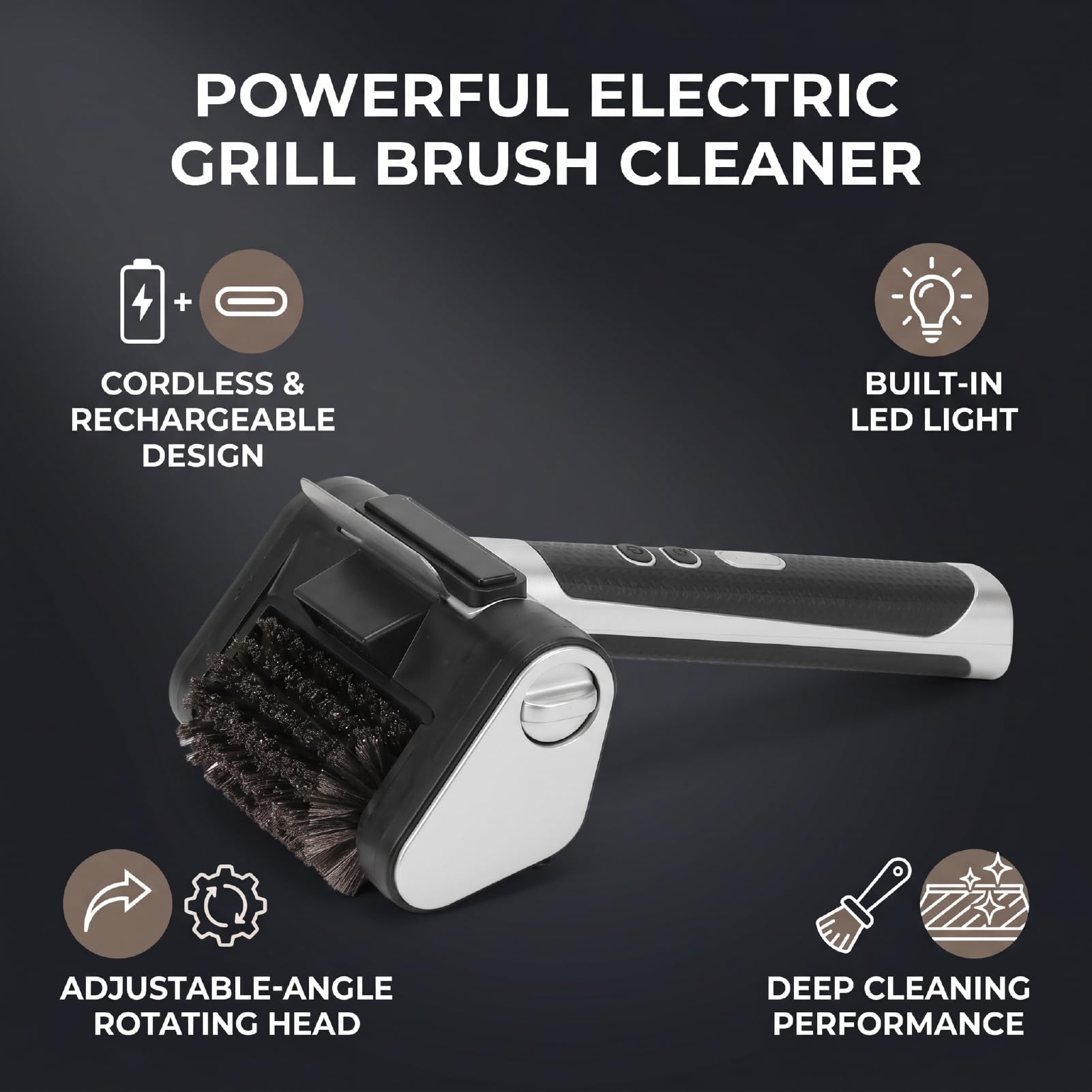 Cepillo Eléctrico para Parrilla, Limpiador Inalámbrico para | Estropajo de Alambre de Acero Inoxidable, Batería 4000 MAh, Plegable