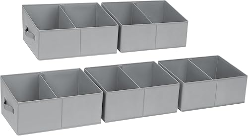 Miniatura 20 de DIMJ - Organizadores de estante grande para armario, cestas organizadoras trapezoidales de tela plegables con asas y divisor, cajas de Gris plateado